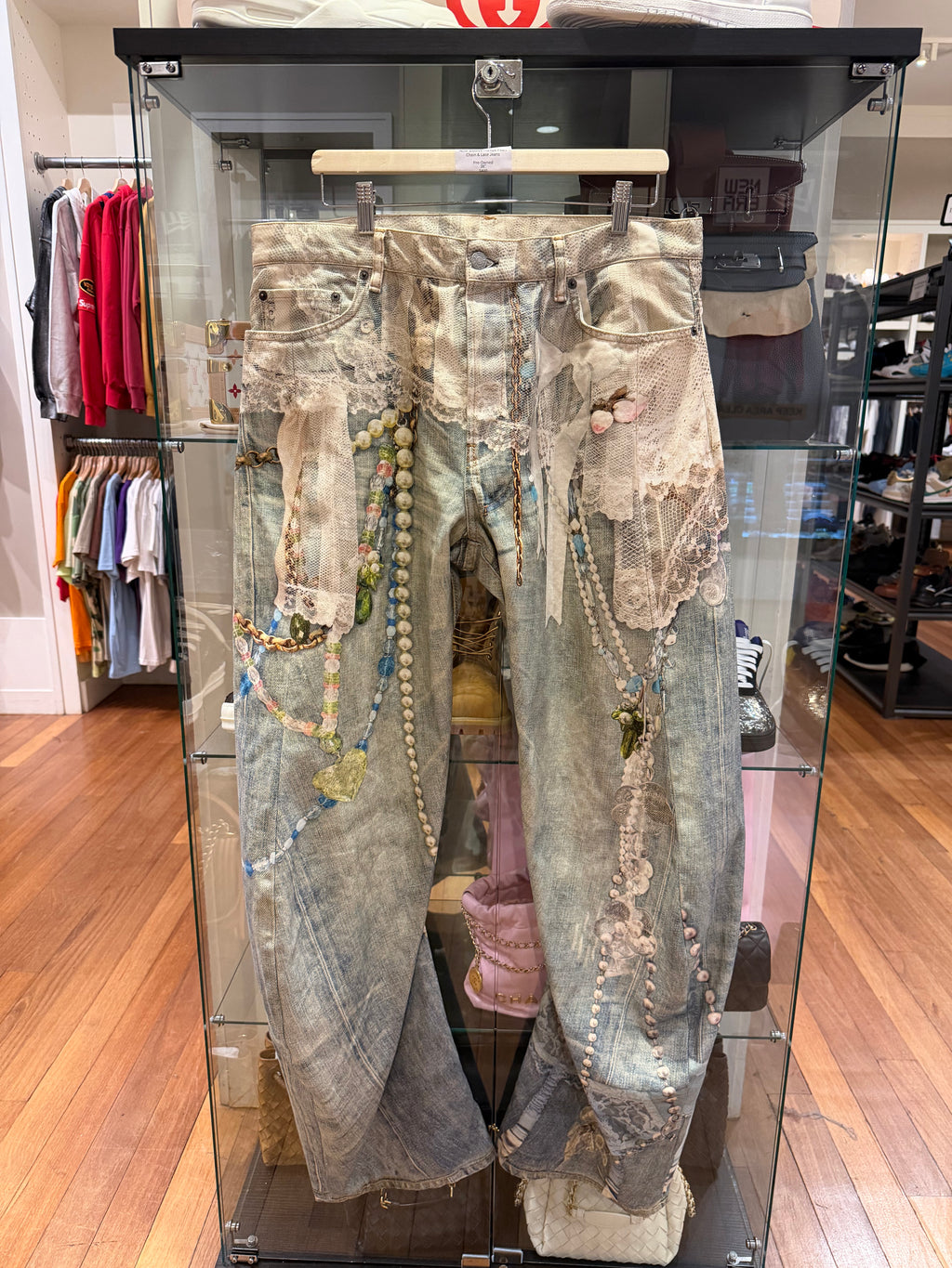 Acne Studios Trompe Pearl Chain & Lace Jeans