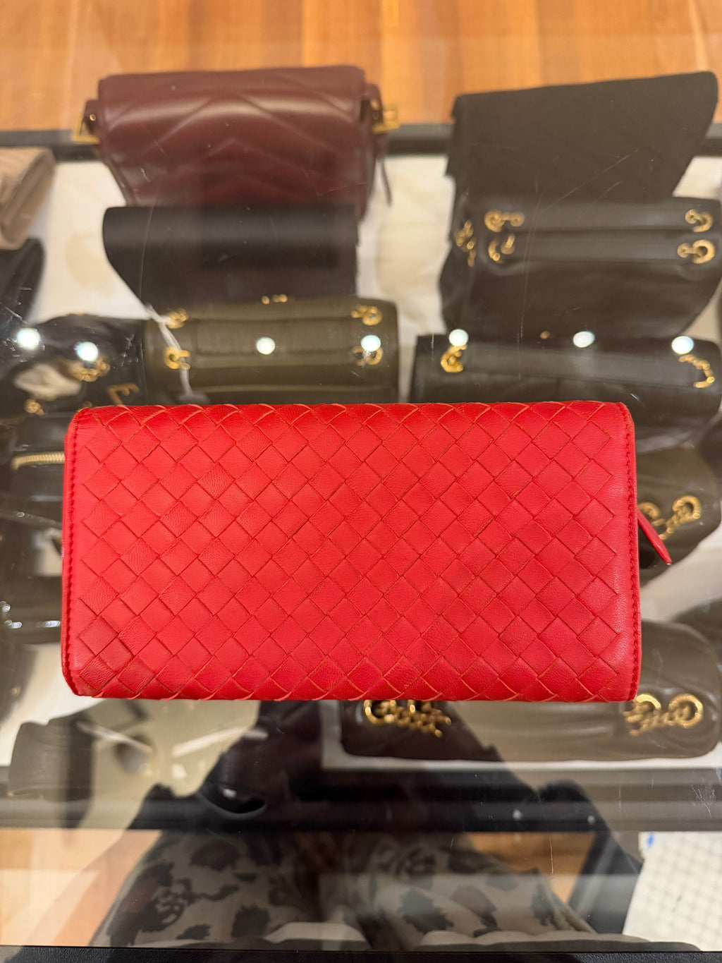 Bottega Veneta Intrecciato Woven Leather Wallet - Red