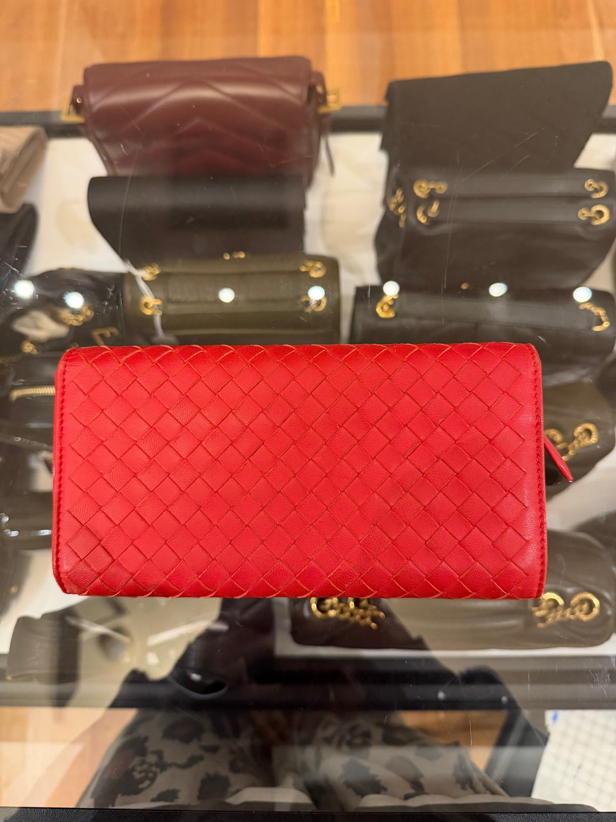 Bottega Veneta Intrecciato Woven Leather Wallet - Red