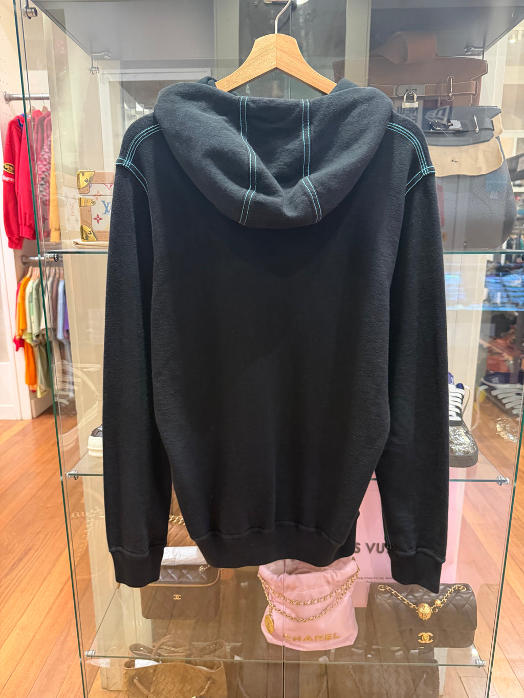 Stone Island Compass Print Contrast Stitch Hoodie - Black