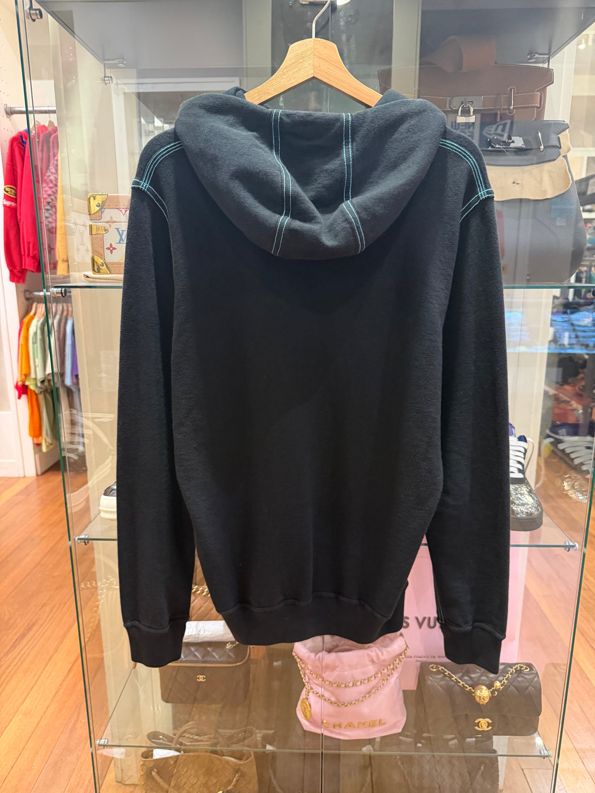 Stone Island Compass Print Contrast Stitch Hoodie - Black