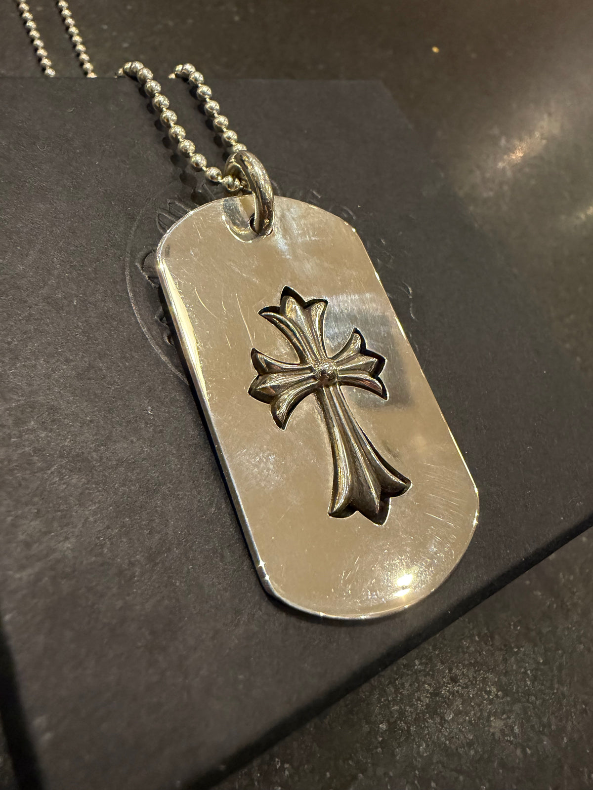 Chrome Hearts Cut Out Cross Dog Tag Necklace - Silver
