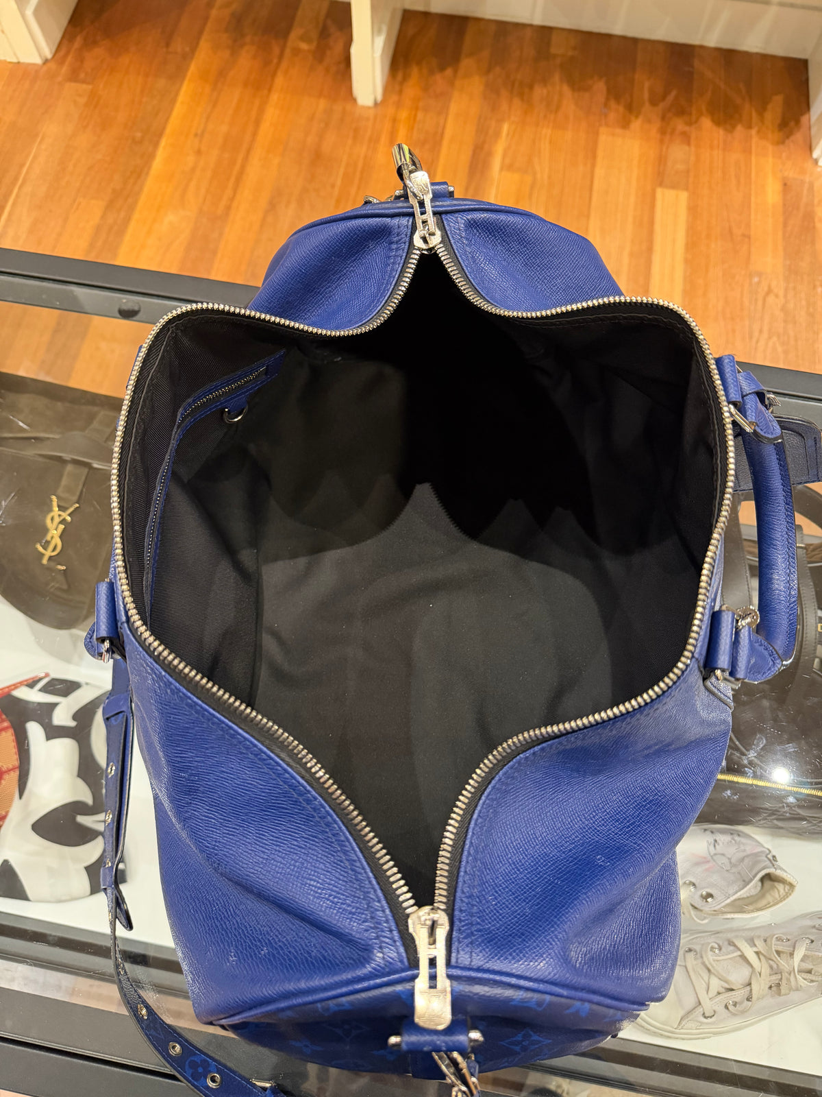 Louis Vuitton Keepall Bandoulière 45 Blue Duffle Bag
