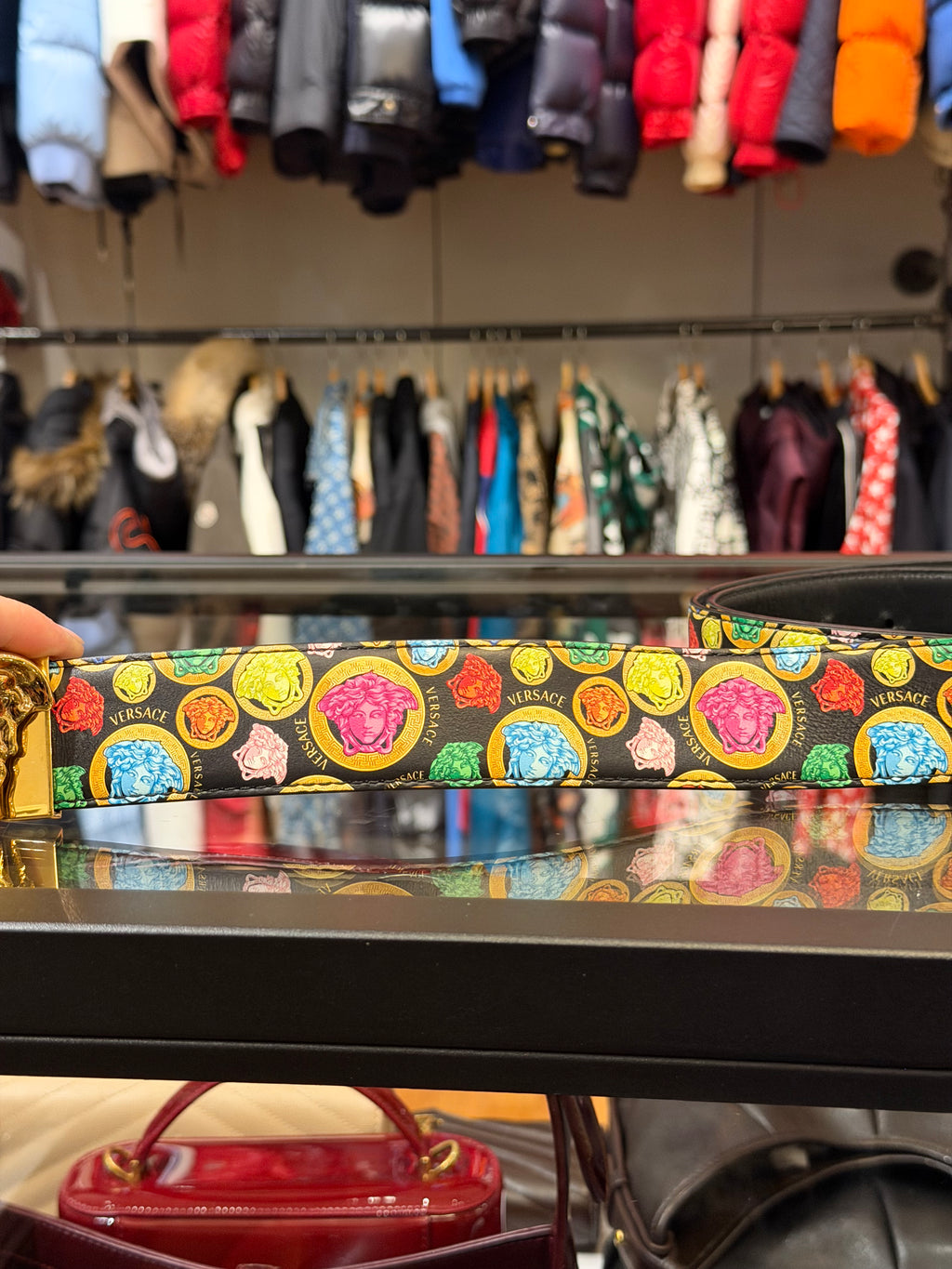 Versace Medusa Reversible Belt - Monogram/Black With Gold Buckle