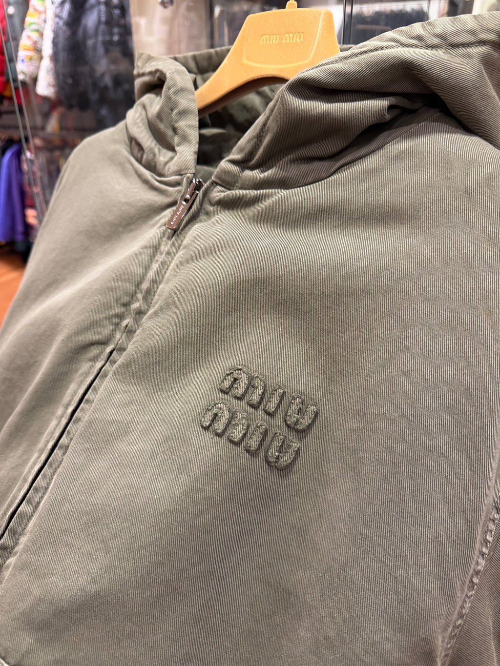 Miu Miu Padded Hooded Work Jacket - Olive Green