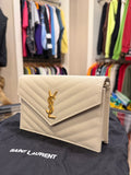 Saint Laurent Cassandre Envelope Chain Wallet - Beige