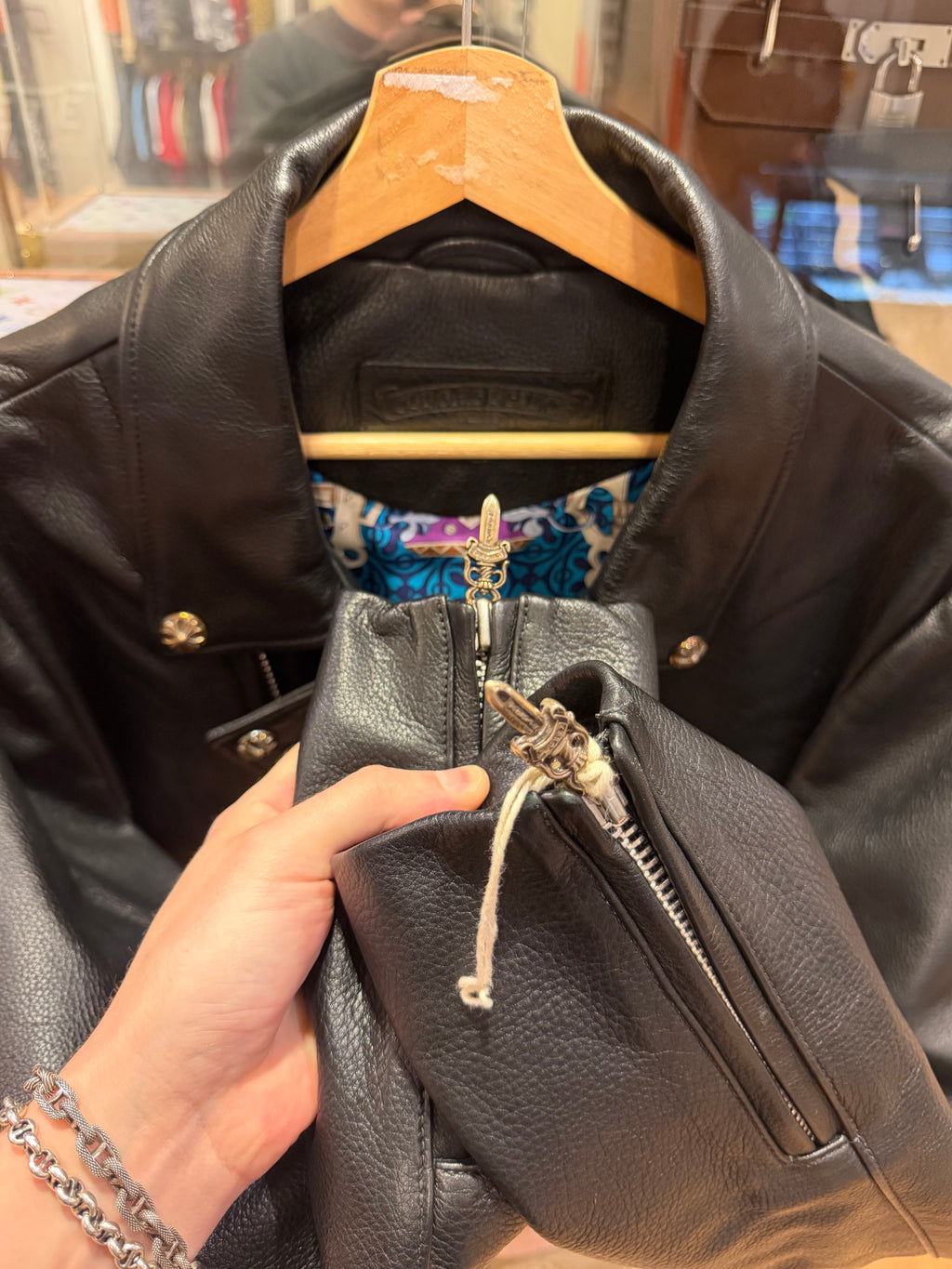 Chrome Hearts Hermes Silk Lined ‘ JJ Dean’ Leather Moto Jacket