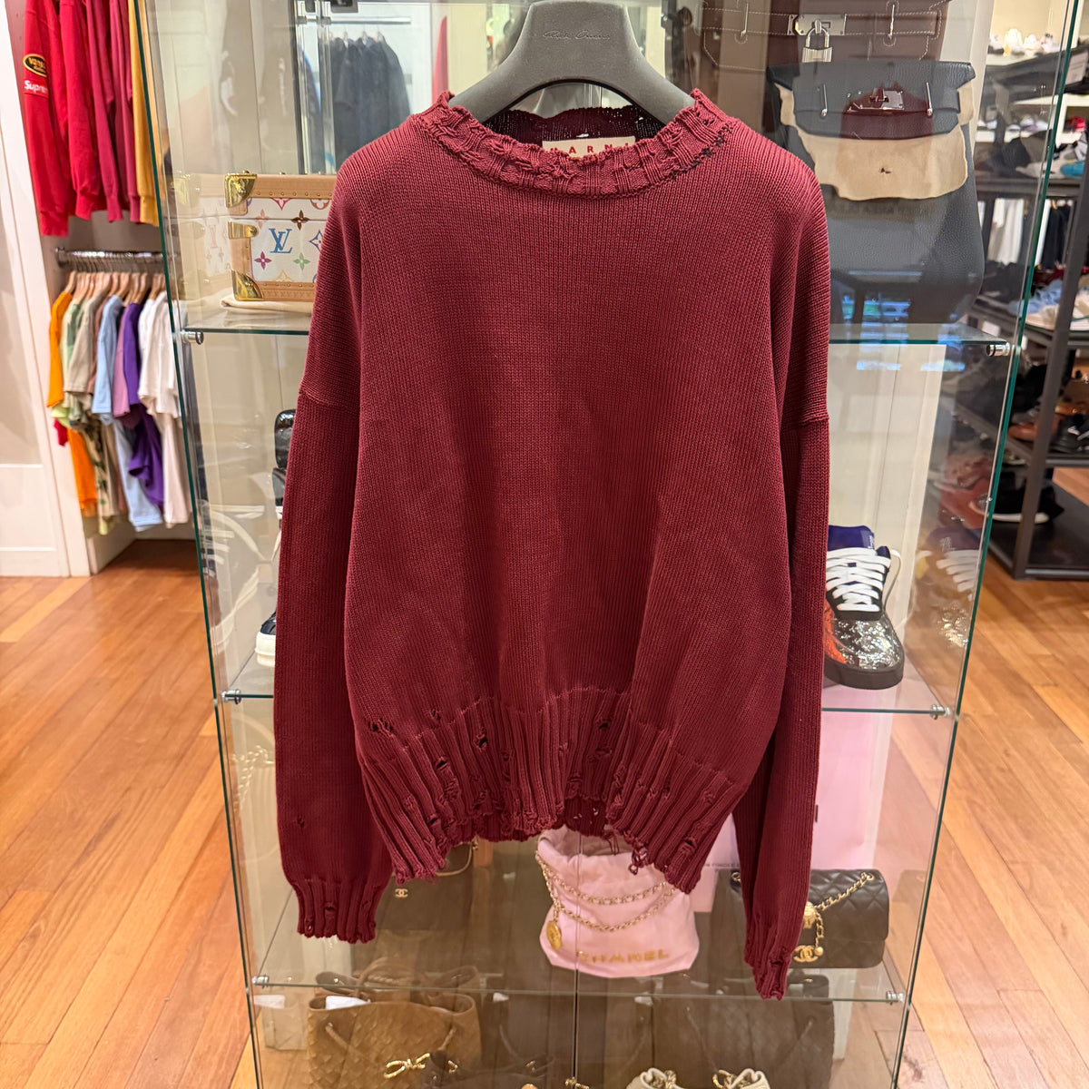 Marni Engineered Destruction/Distressed Sweater - Burgundy
