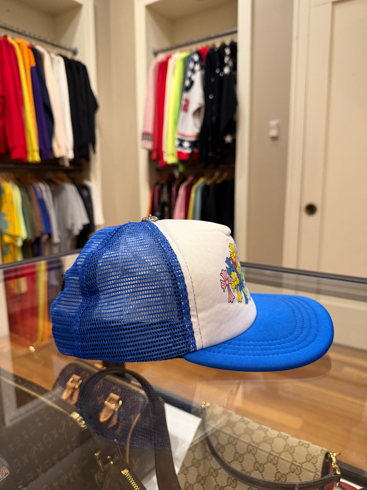 Chrome Hearts Multicolor Cross Cemetery Trucker Hat - Blue