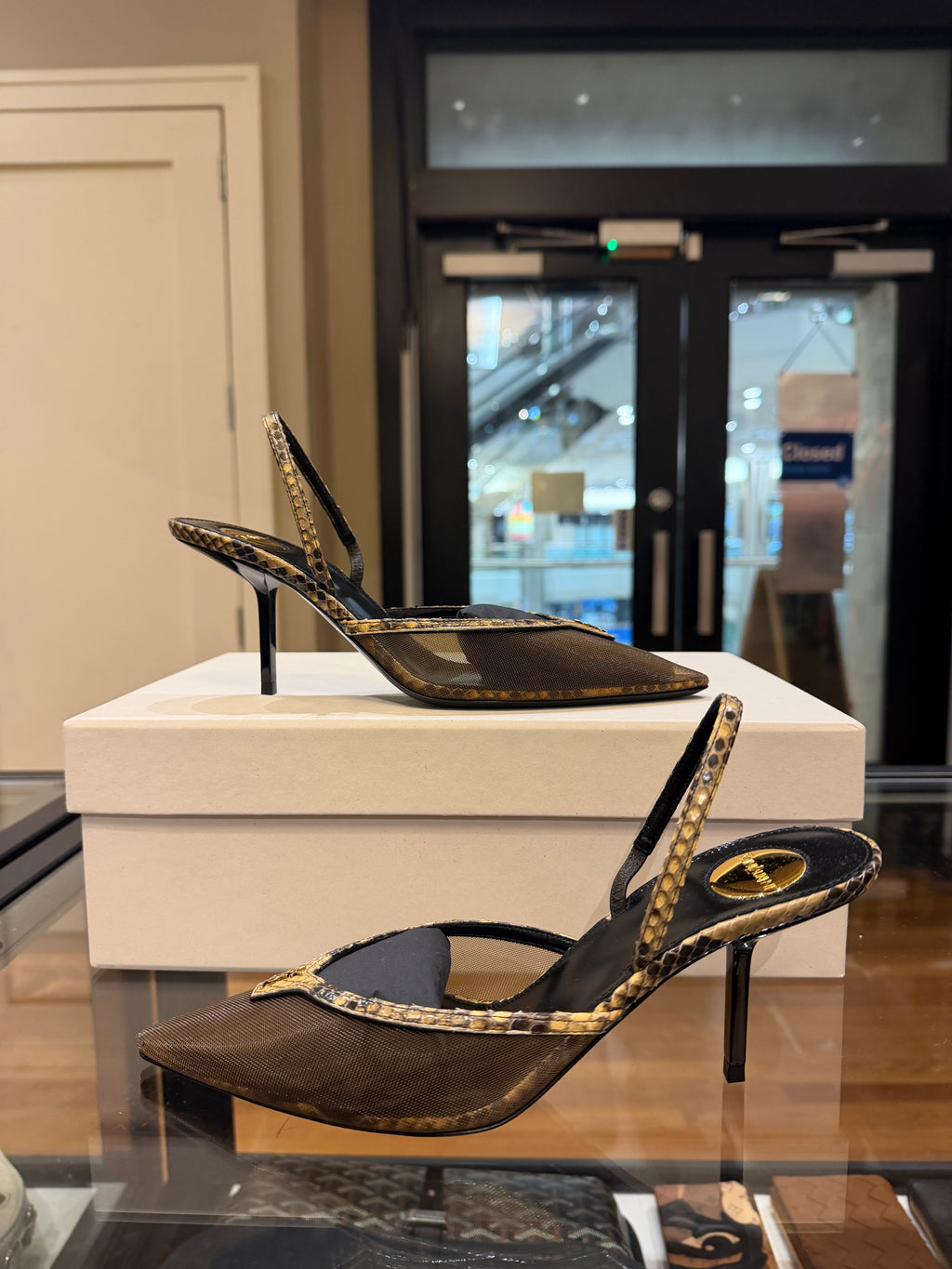 Saint Laurent Folie Slingback Pumps - Mesh/Python
