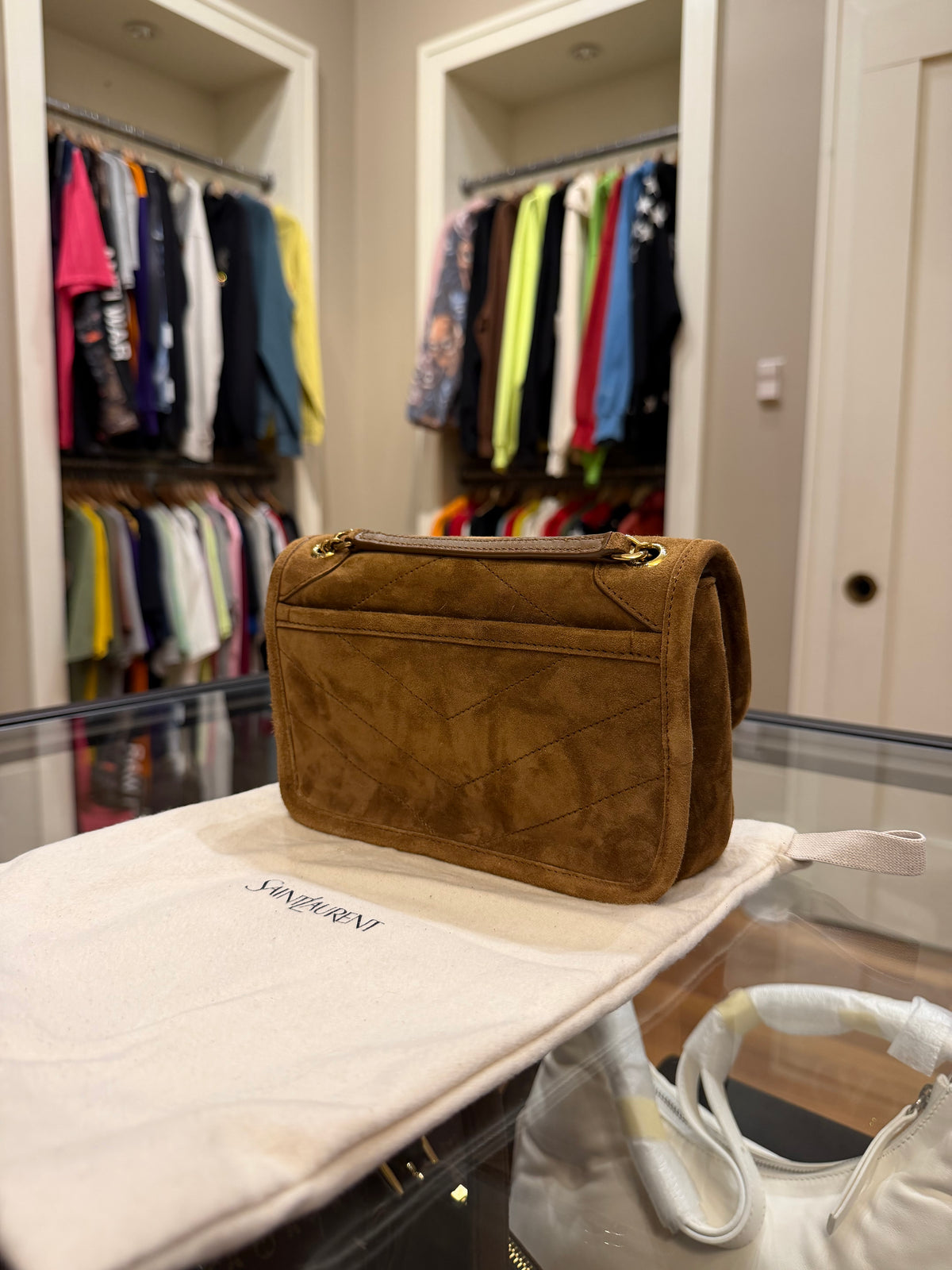 Saint Laurent Niki Mini In Suede - Caramel Cognac