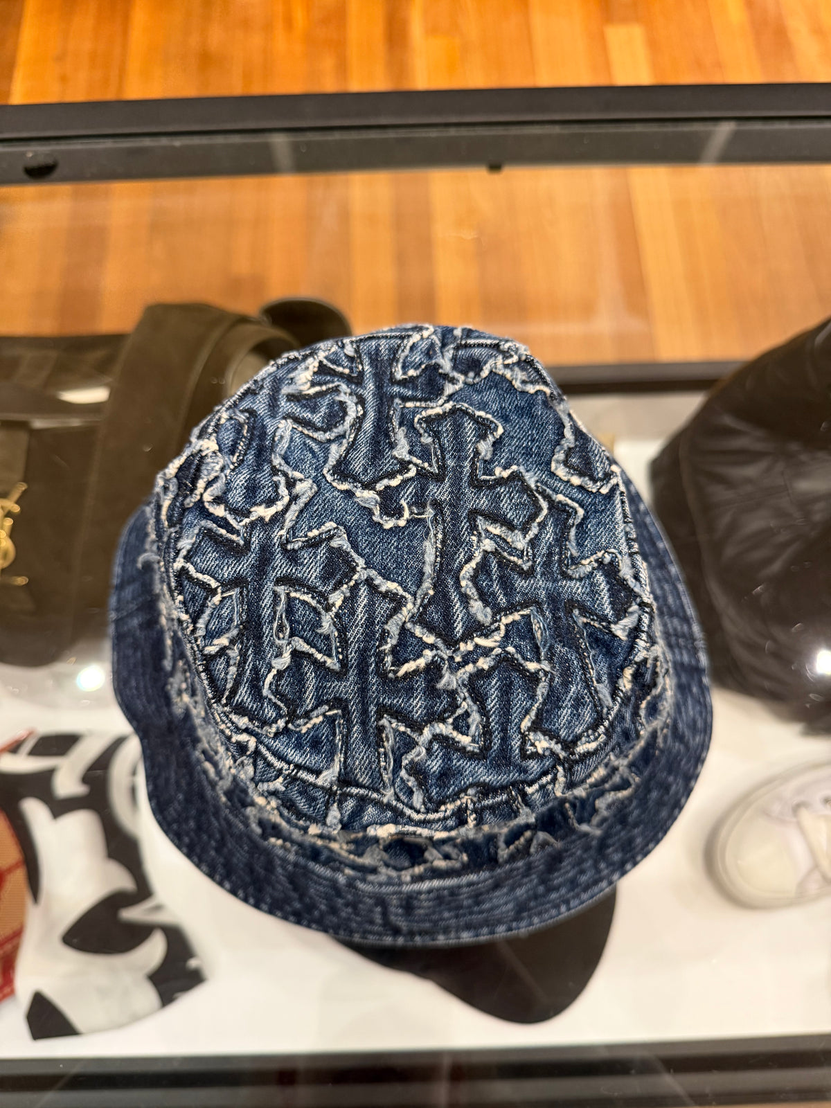 Chrome Hearts Denim All Over Cross Bucket Hat W/ Dagger - Blue