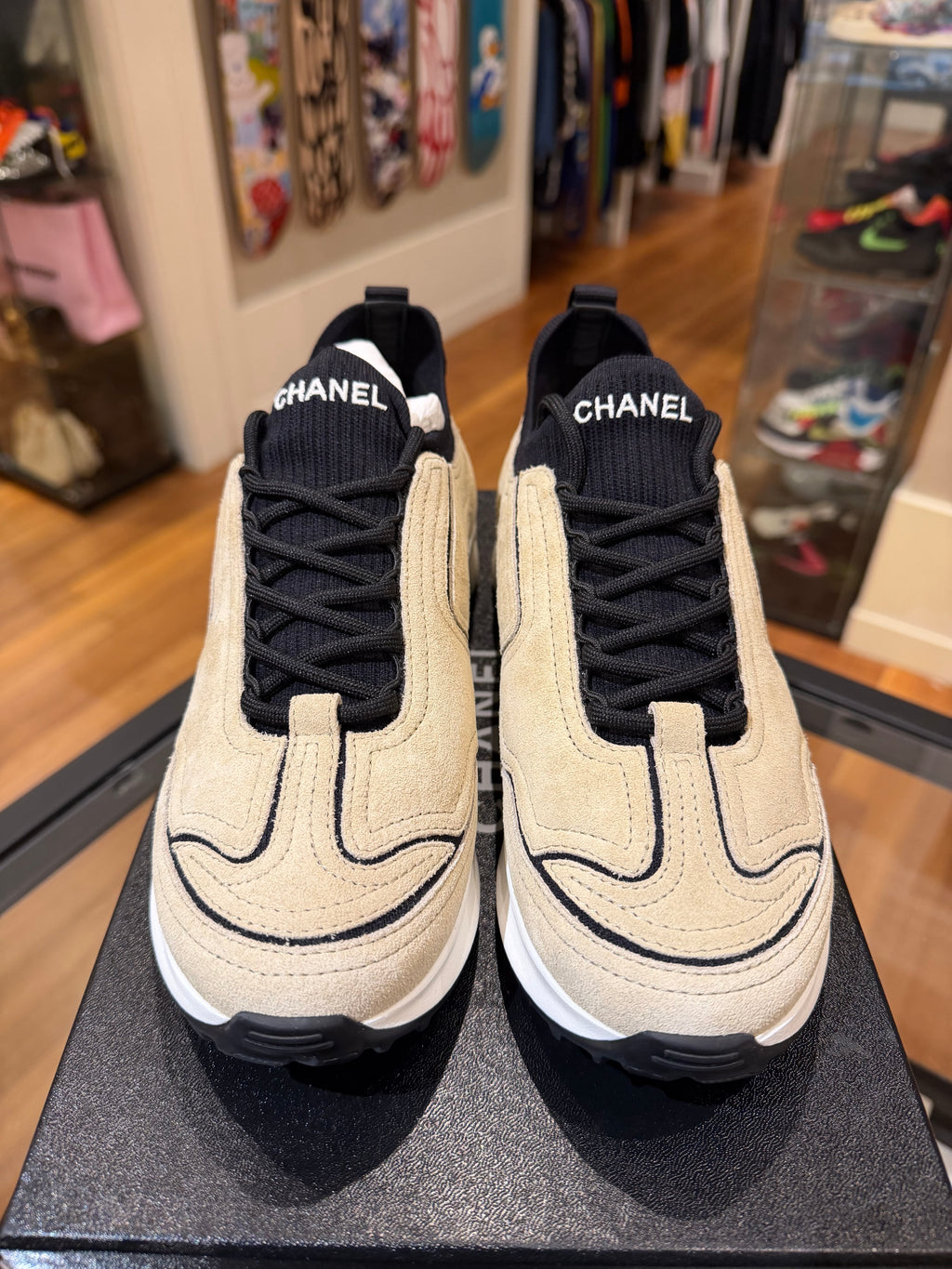 Chanel CC Suede Trainers - Beige/Black