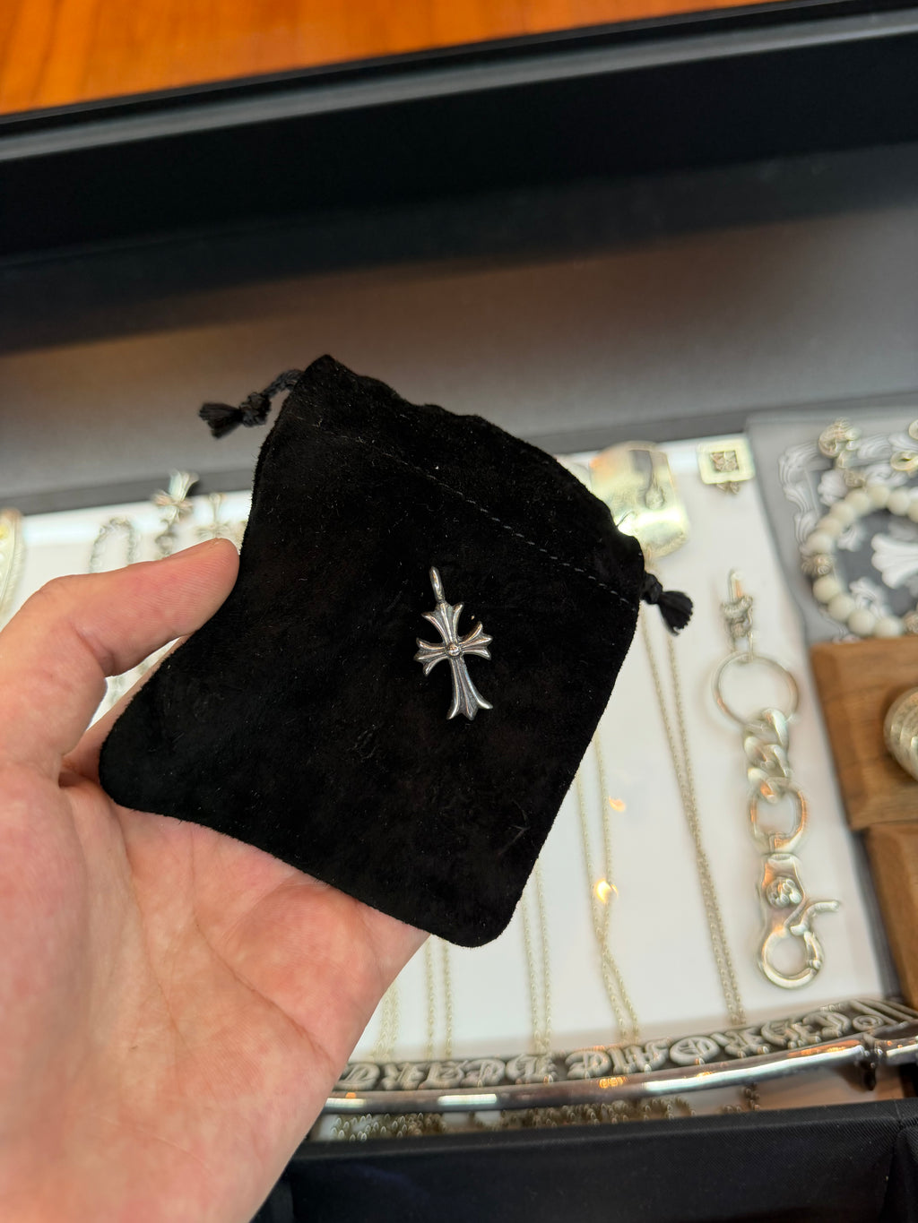 Chrome Hearts Pave Diamond Tiny Cross - Silver