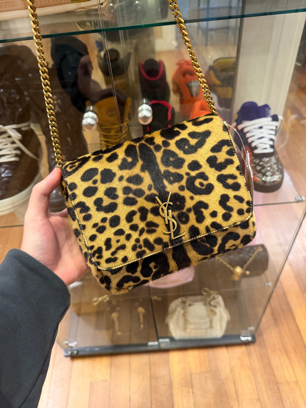 Saint Laurent Kate Leopard Pony Hair Crossbody Bag