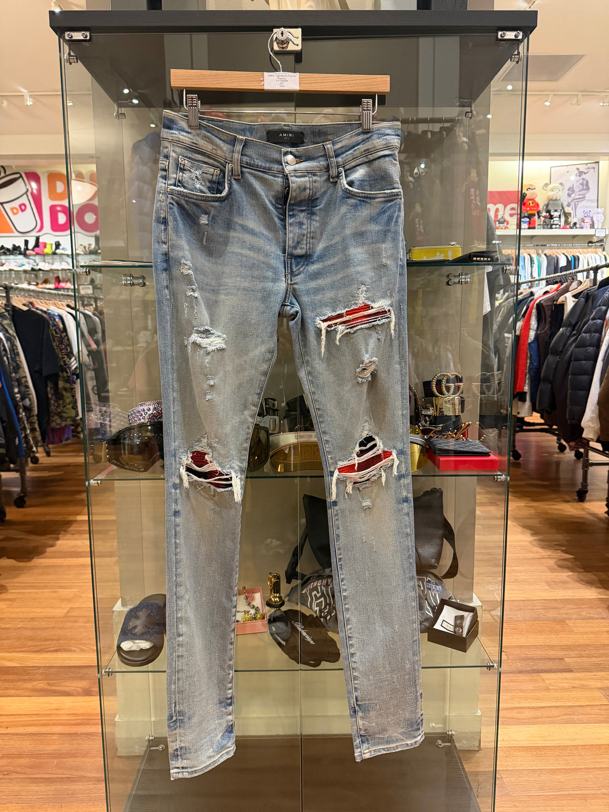 Amiri MX1 Distressed Skinny Jeans - LightWash/Flannel Patches