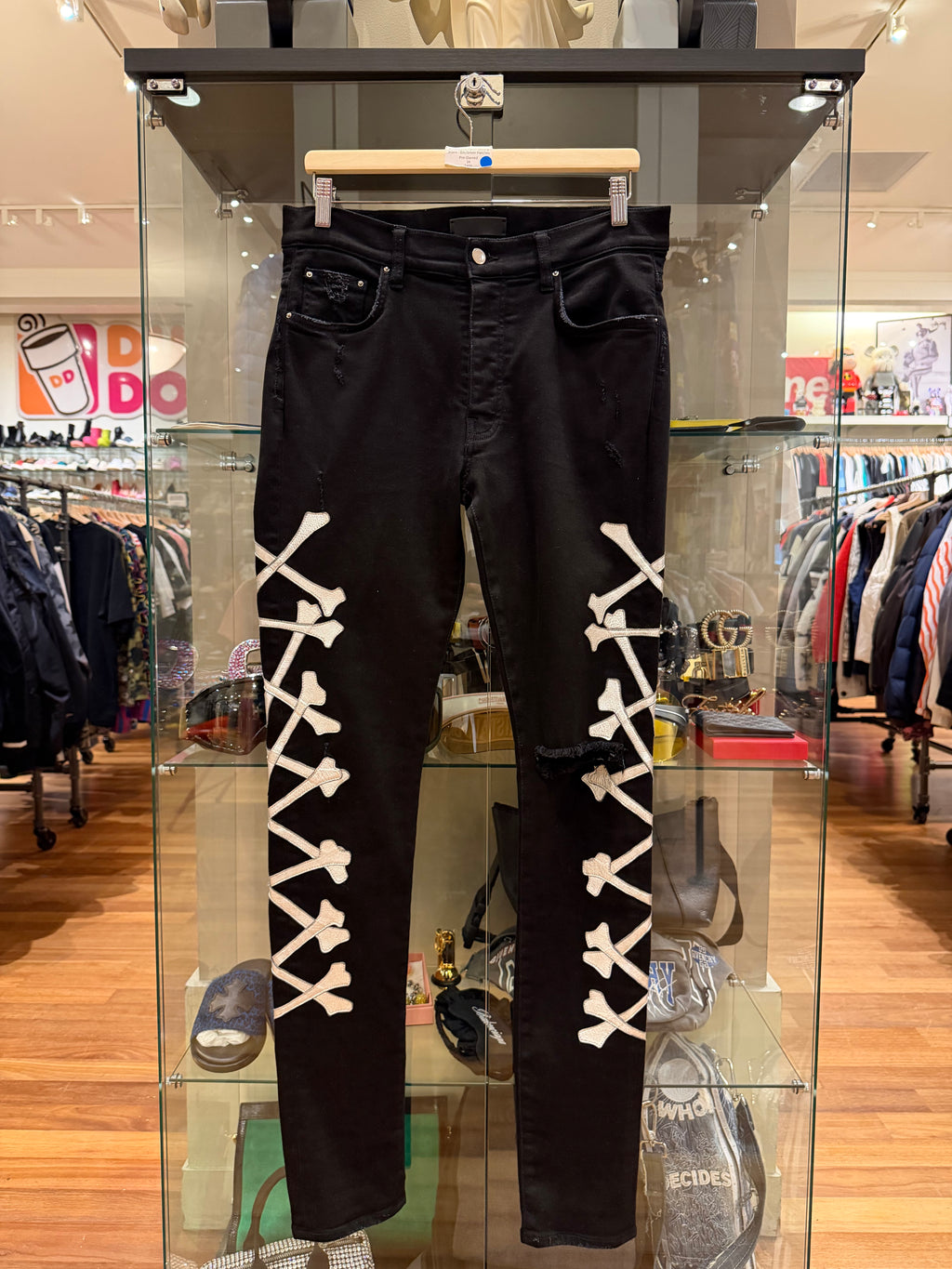 Amiri Bone Patch Skinny Jeans - Blk/Silver Patches