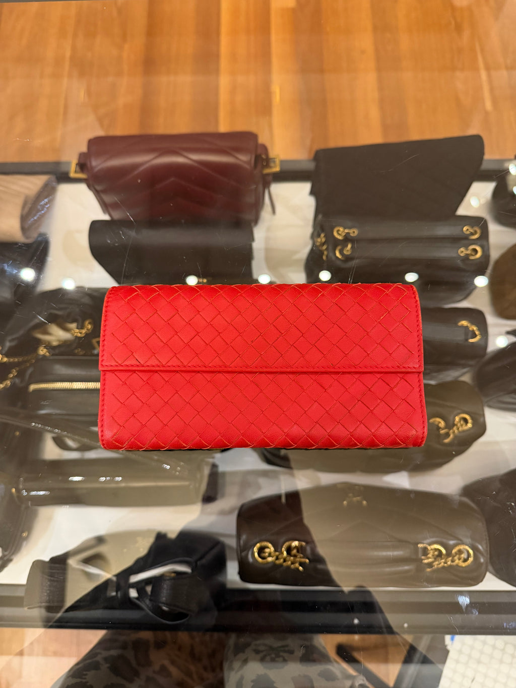 Bottega Veneta Intrecciato Woven Leather Wallet - Red