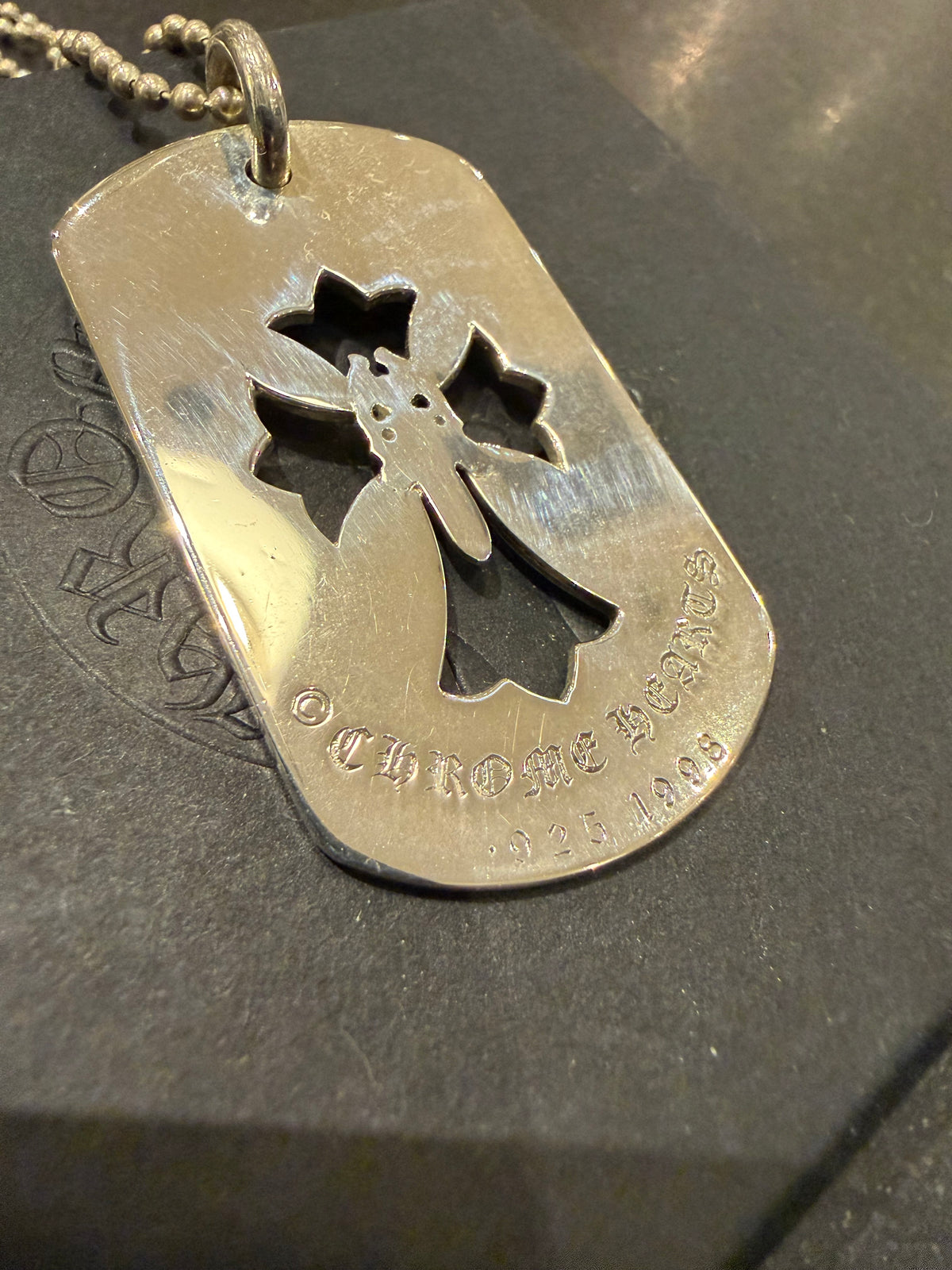 Chrome Hearts Cut Out Cross & Dagger Dog Tag Necklace - Silver