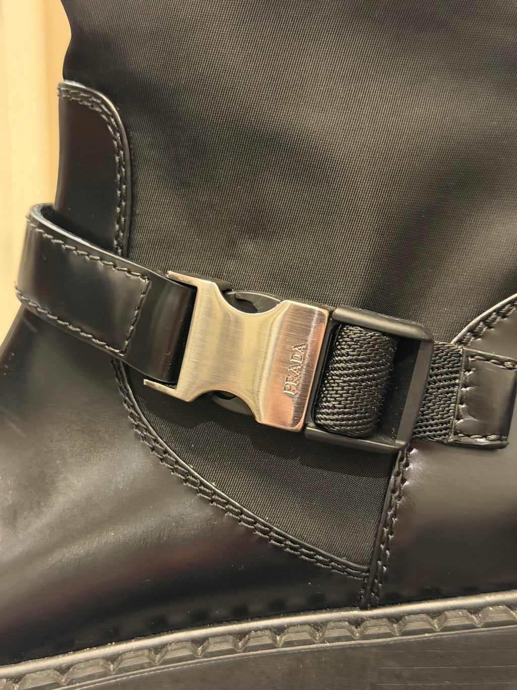 Prada Ankle Strap Nylon Moto Boots