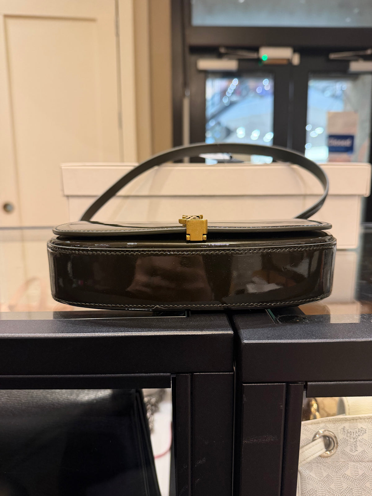 Patent Calfskin Mini Voltaire Shoulder Bag - Dark Vineyard Green