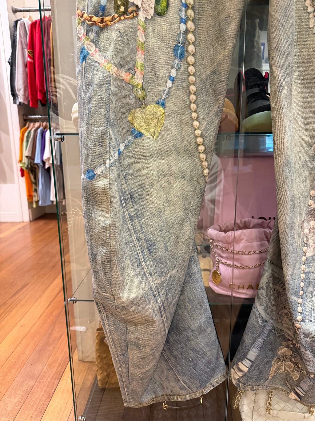 Acne Studios Trompe Pearl Chain & Lace Jeans