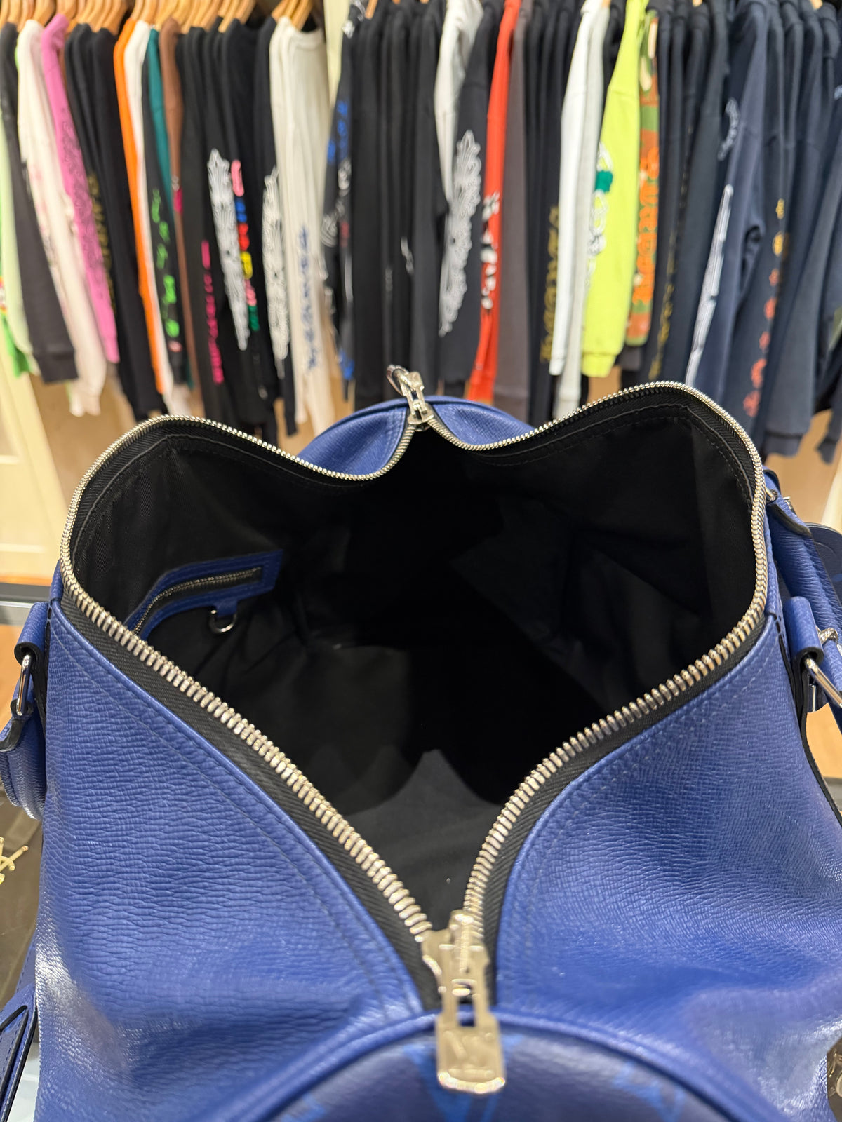 Louis Vuitton Keepall Bandoulière 45 Blue Duffle Bag