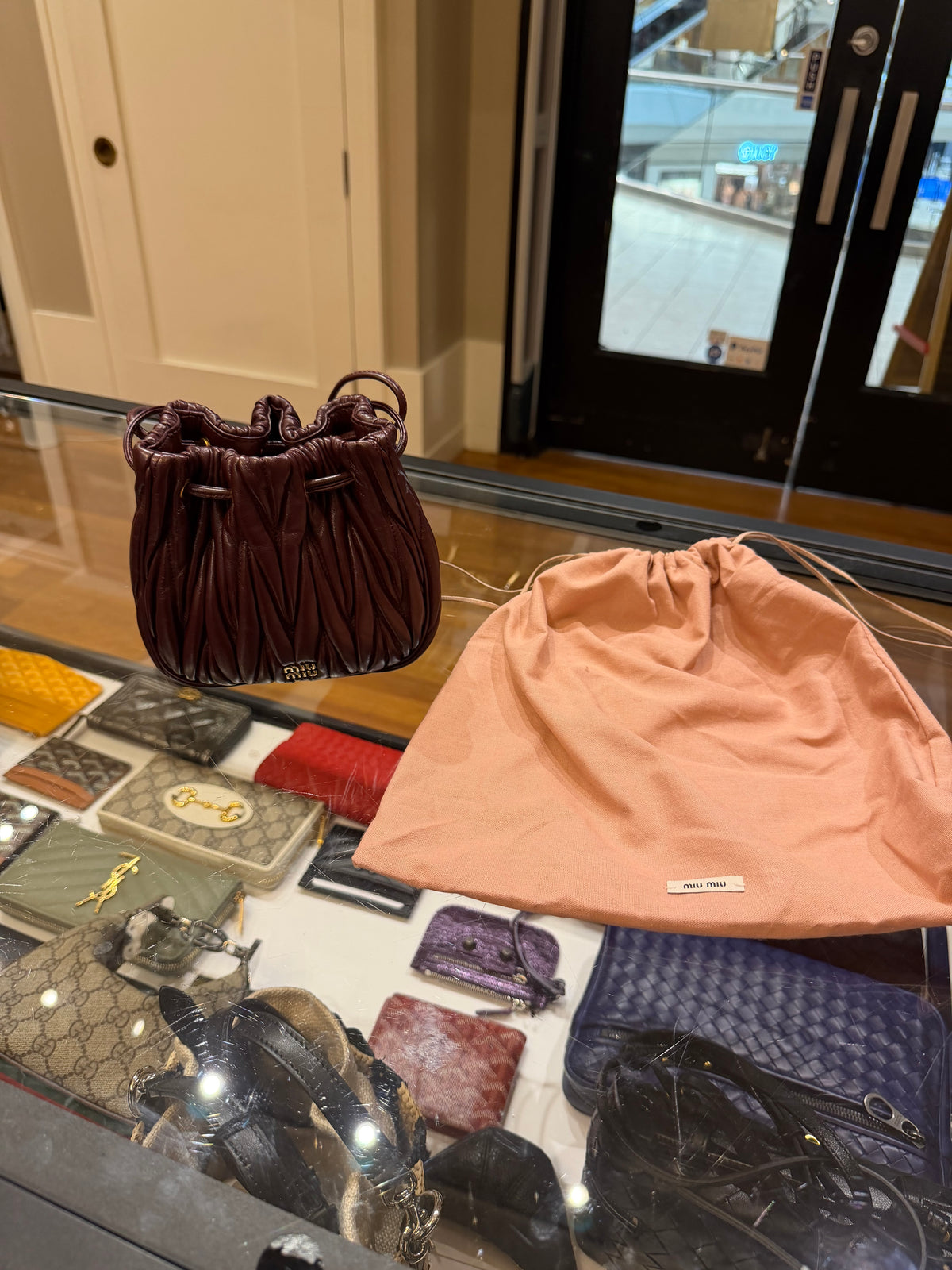 Miu Miu Black Matelassé Leather Mini Bag - Burgundy