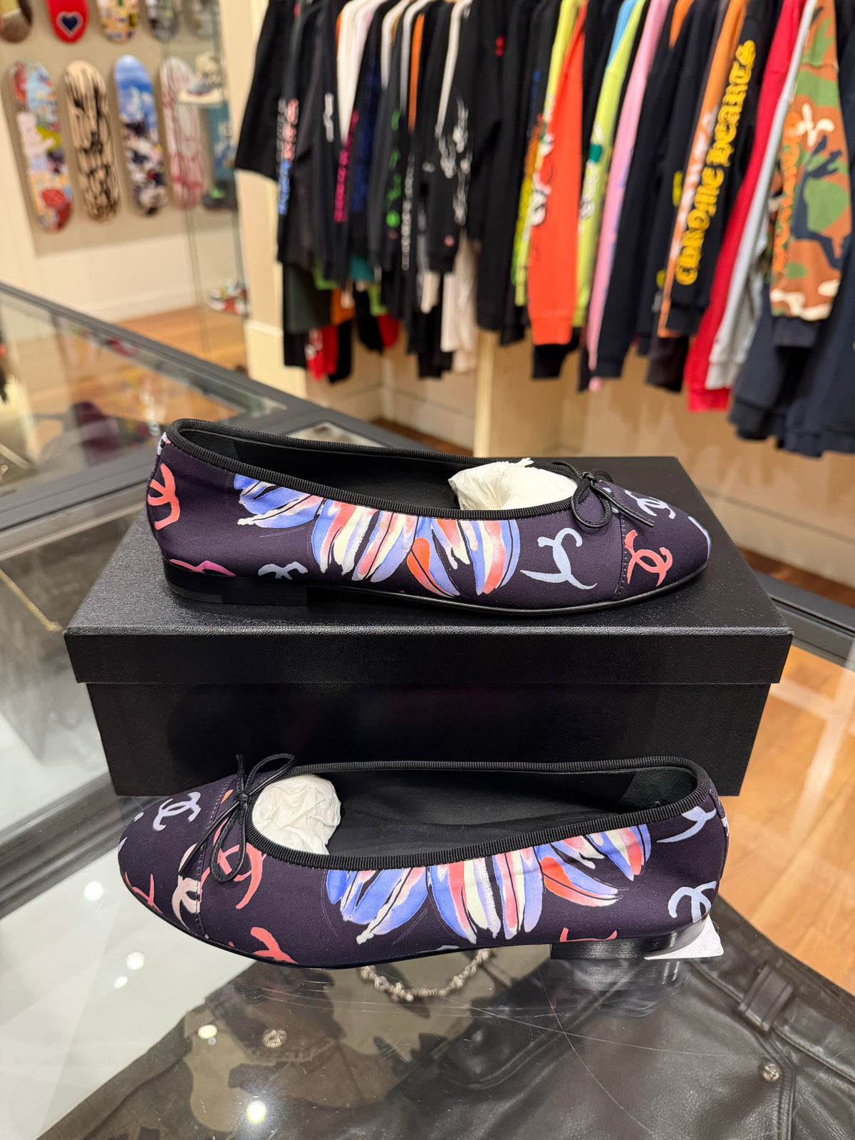 Chanel CC Logo Floral Ballet Flats