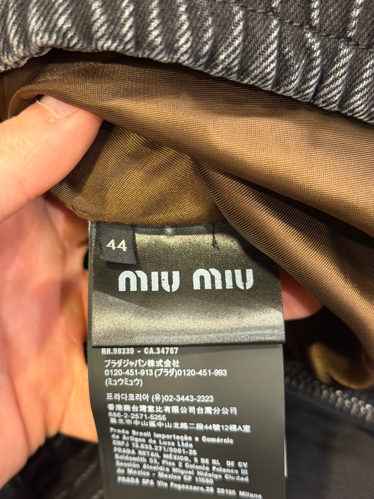 Miu Miu Corduroy Collar Padded Black Denim Work Jacket