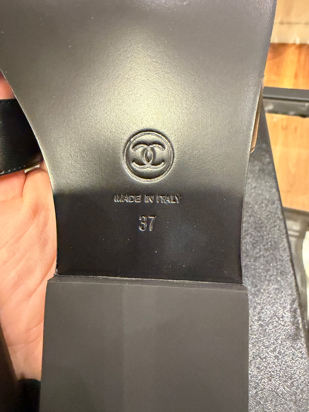Chanel Interlocking CC Logo Lambskin Leather Sandals