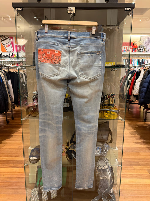 Amiri Vintage Orange Bandana Art Patch Denim Jeans