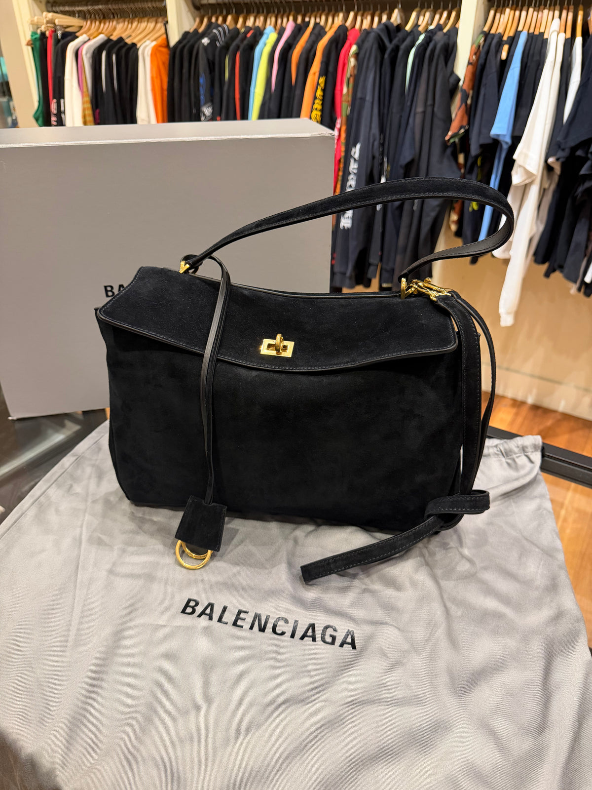 Balenciaga Rodeo Bag Black Suede - Medium