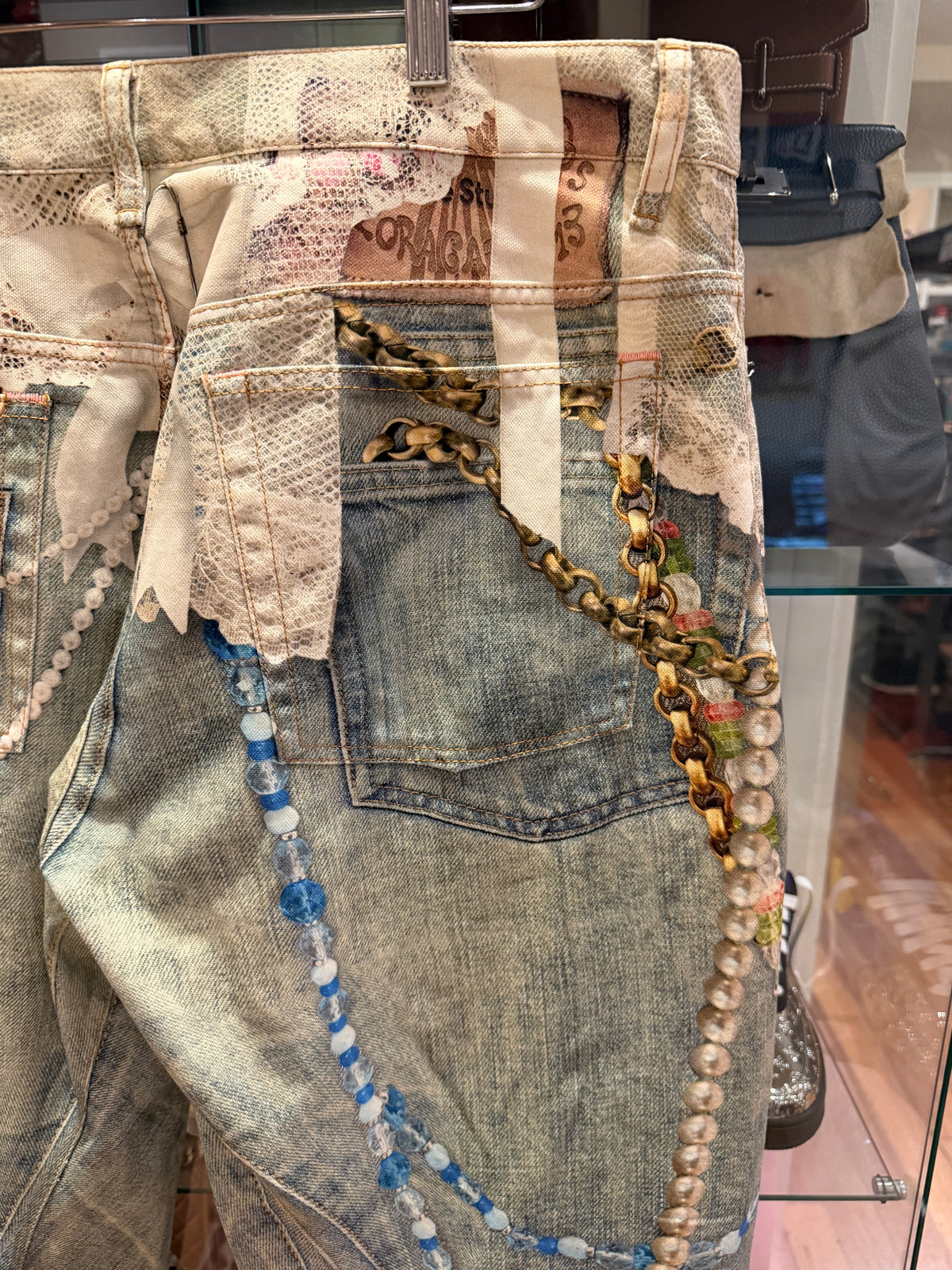 Acne Studios Trompe Pearl Chain & Lace Jeans