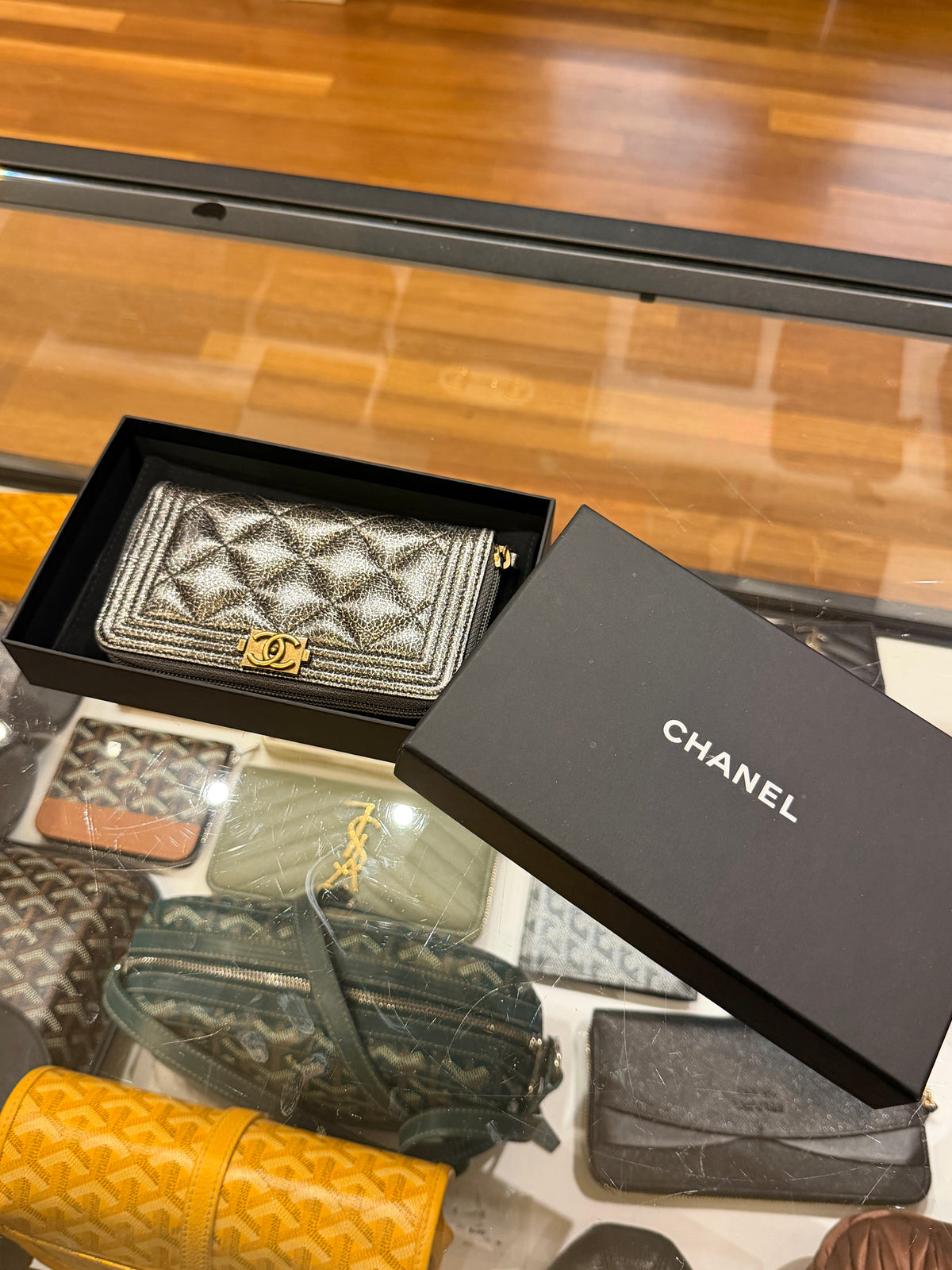 Chanel Boy Small Quilted Zip-Around Leather Wallet - Silver