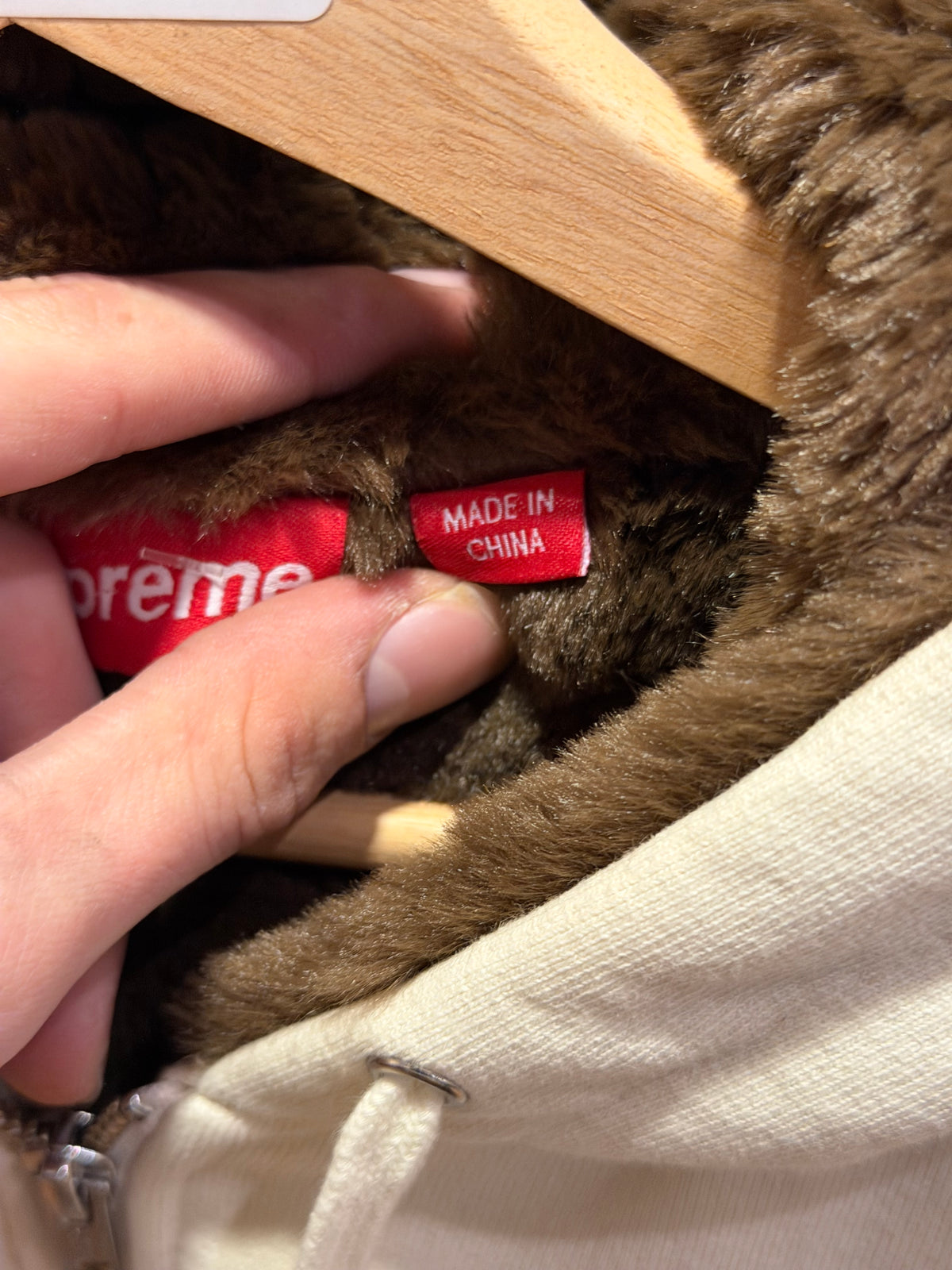 Supreme FW22 Faux Fur Lined Zip Up Jacket - Cream/Natural