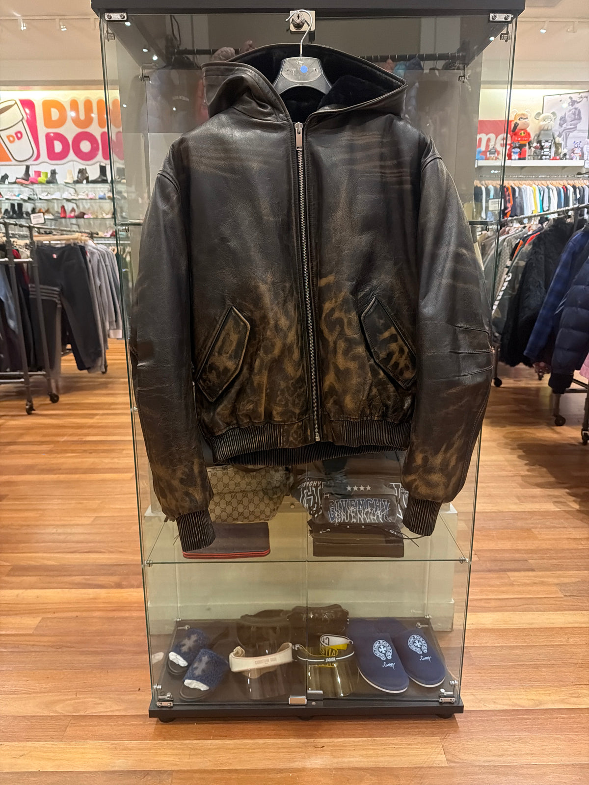 424 Cropped Leather Bomber Jacket