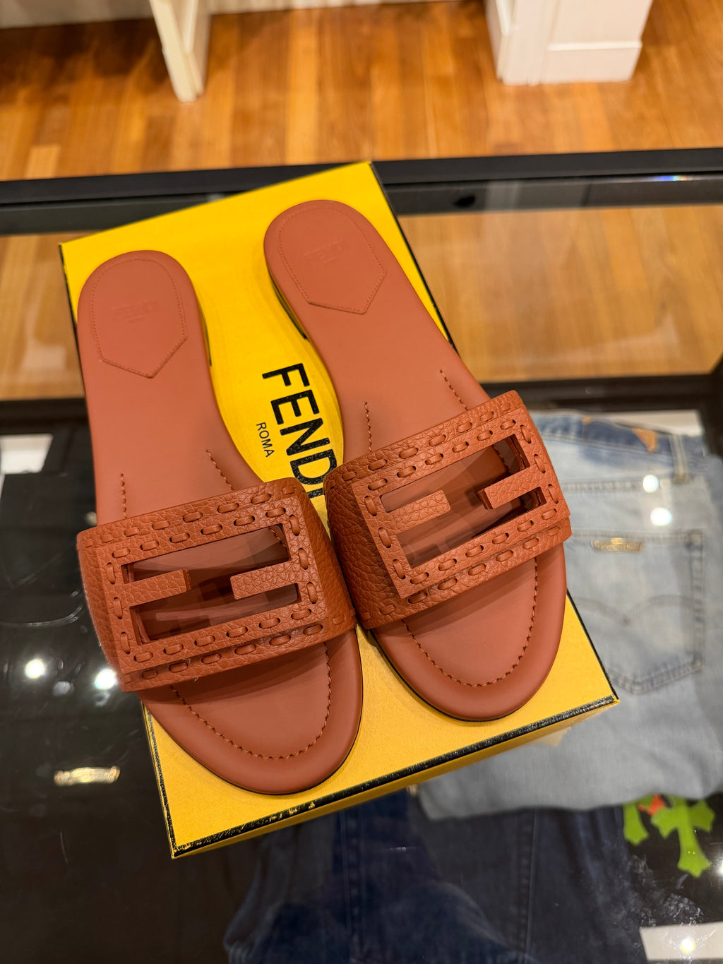 Fendi Leather Baguette Slide