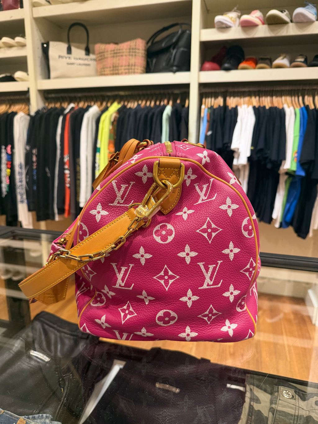 Louis Vuitton P9 Speedy 40 Bandouliere Pink Agate Duffle Bag