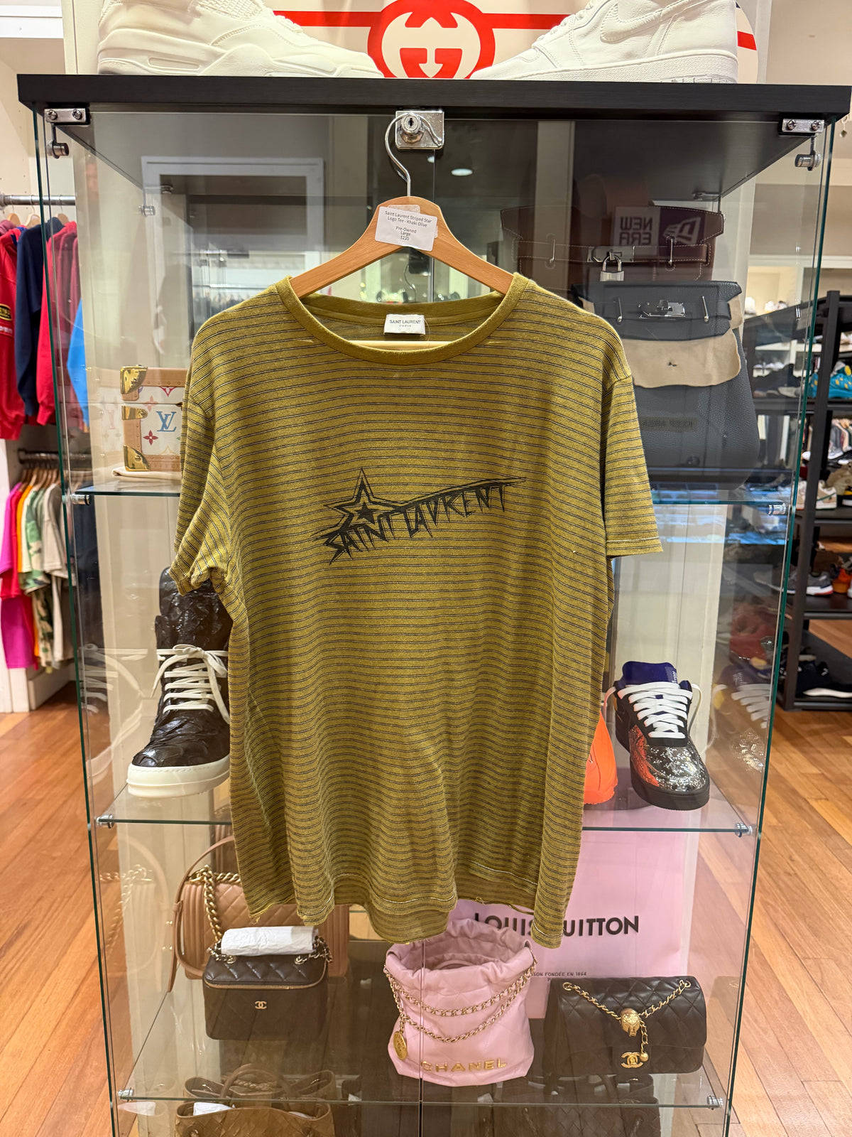 Saint Laurent Striped Star
Logo Tee - Khaki Olive