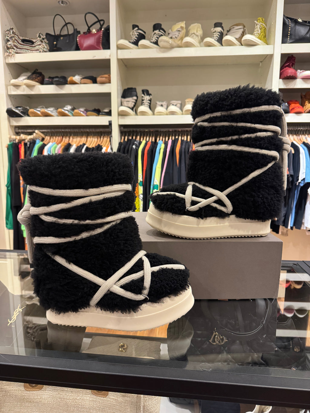 Rick Owens Lace Up Shearling Boots