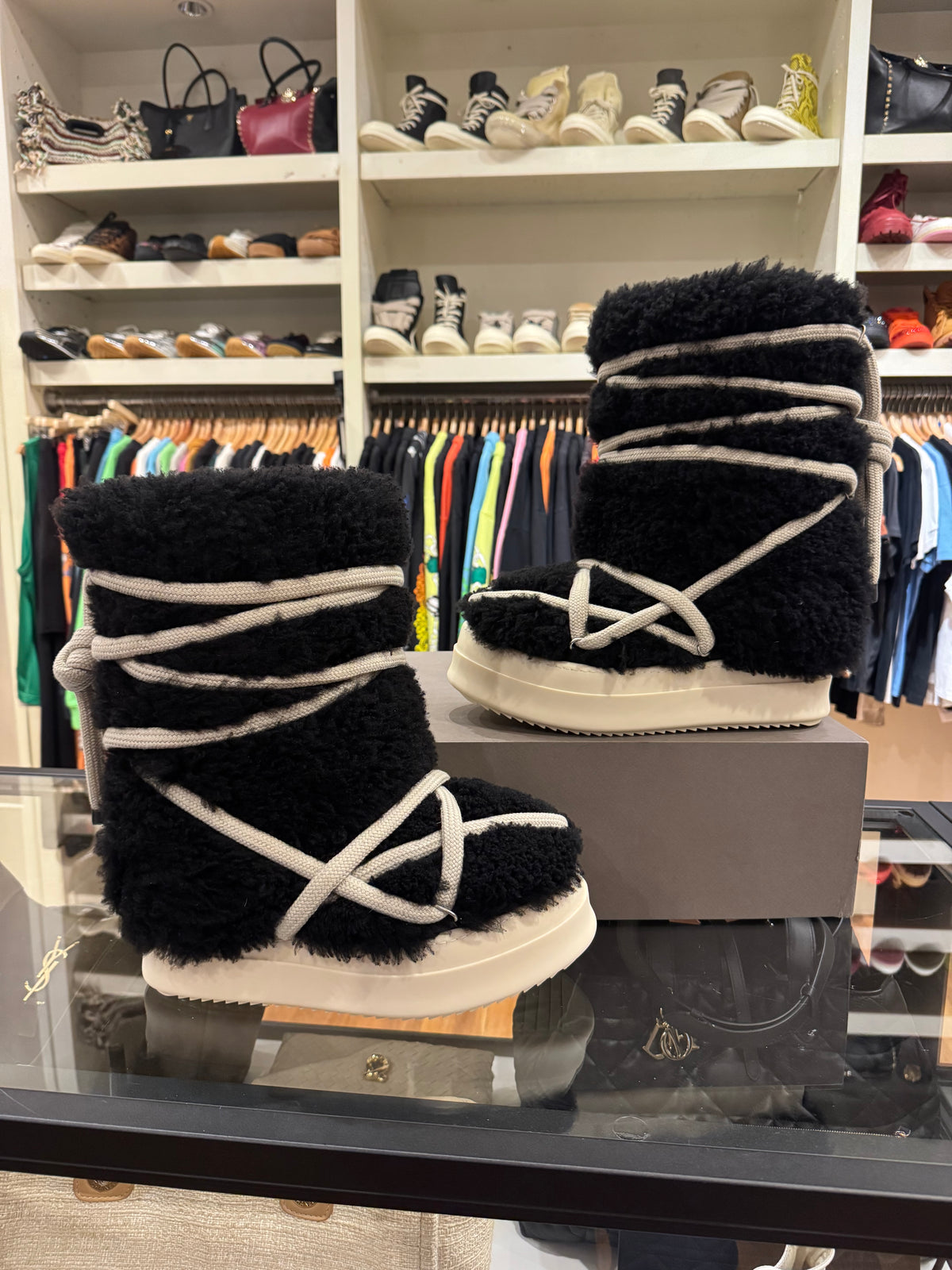Rick Owens Lace Up Shearling Boots