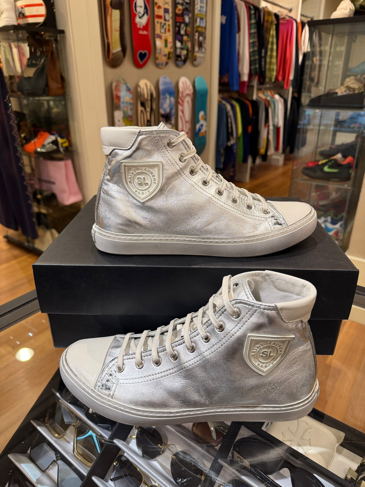 Saint Laurent Bedford High Top Sneaker - Silver