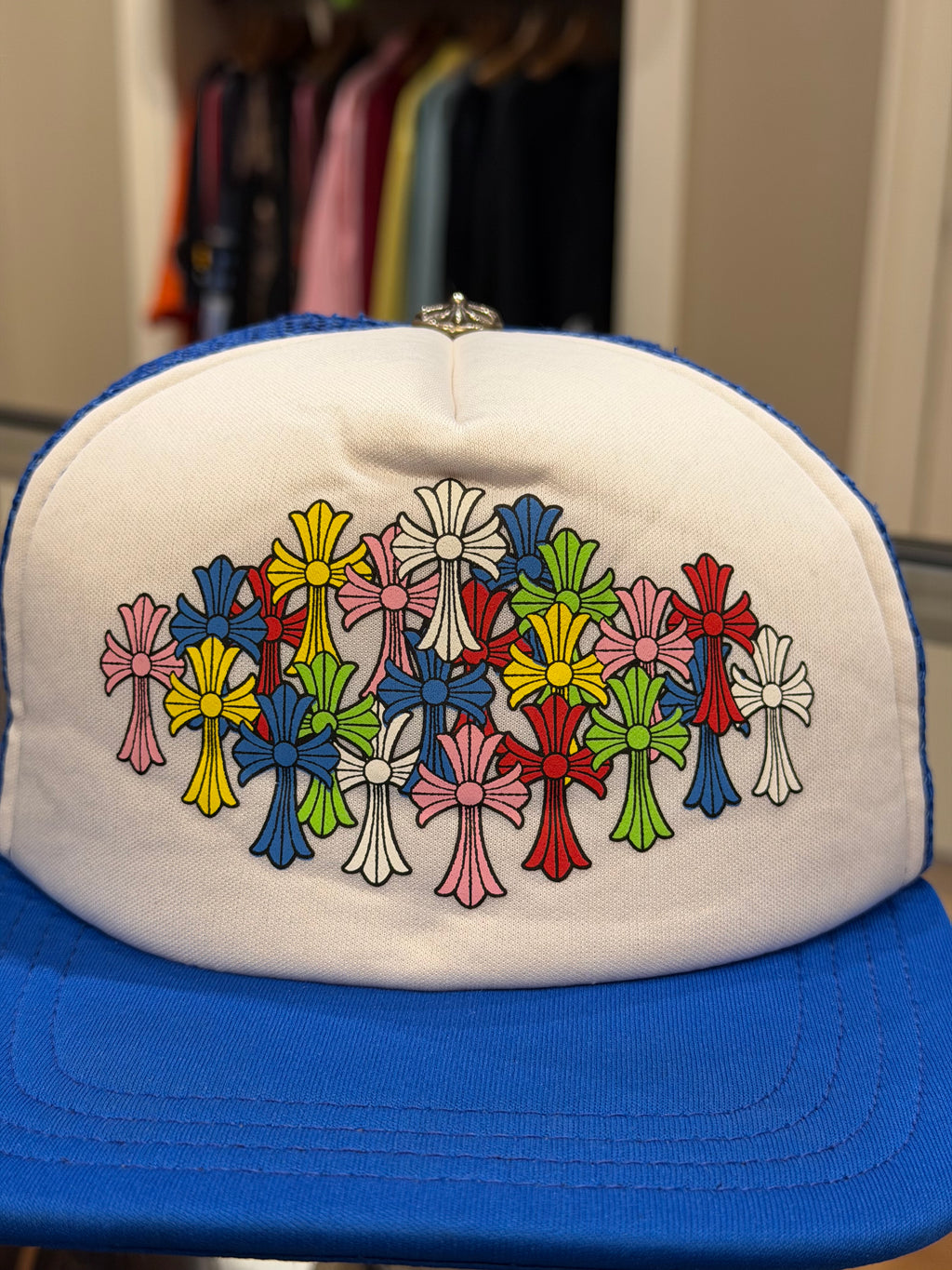 Chrome Hearts Multicolor Cross Cemetery Trucker Hat - Blue
