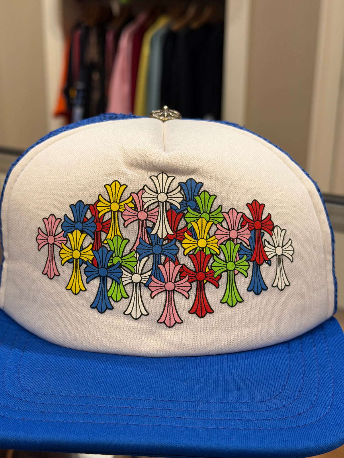 Chrome Hearts Multicolor Cross Cemetery Trucker Hat - Blue