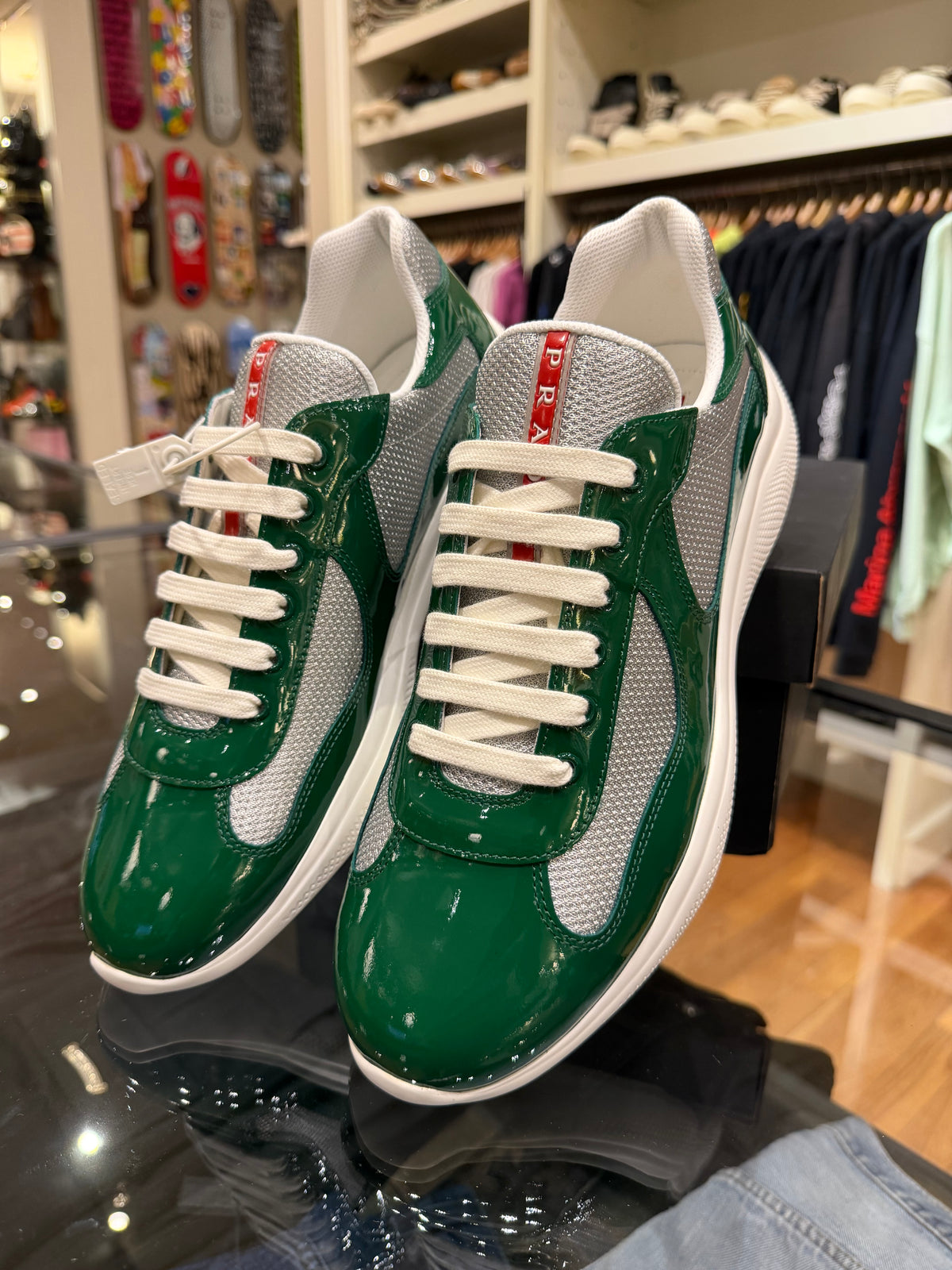 Prada Americas Cup Patent Leather - Green & Silver