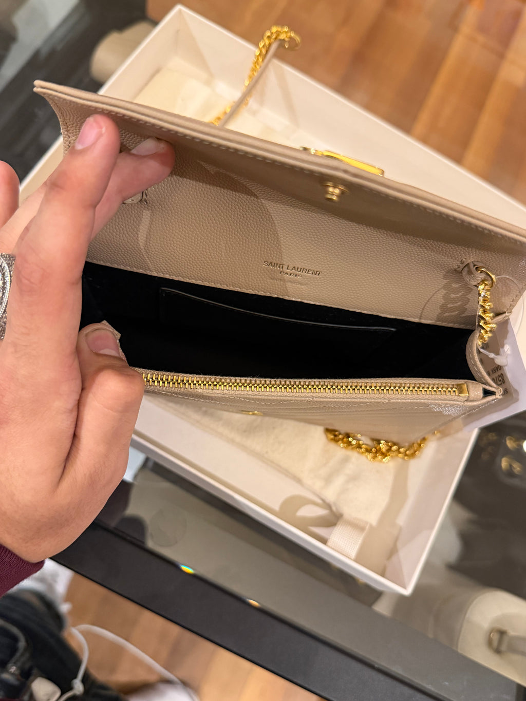 Saint Laurent Cassandre Chain Wallet - Dark beige