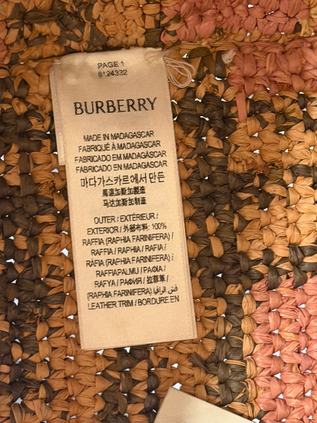 Burberry Extra Large Margate Raffia Check Tote