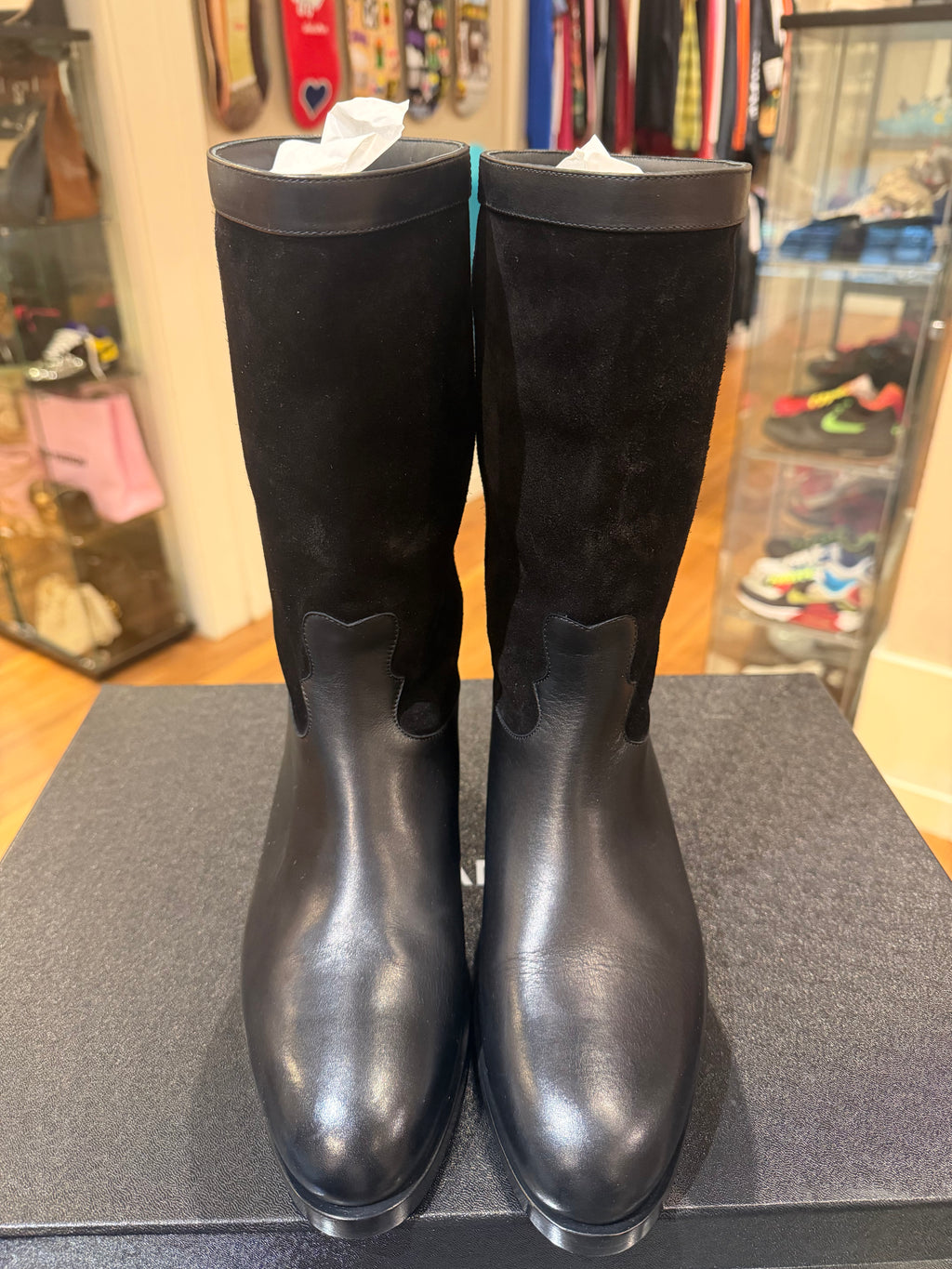 Chanel Calfskin & Suede Mid Calf Boots
