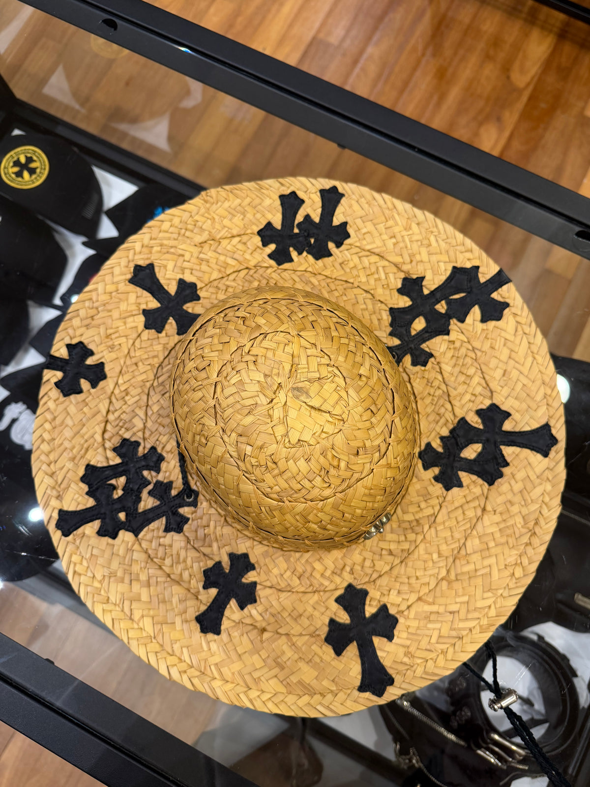 Chrome Hearts Cross Patch Straw Hat - Silver Embellished